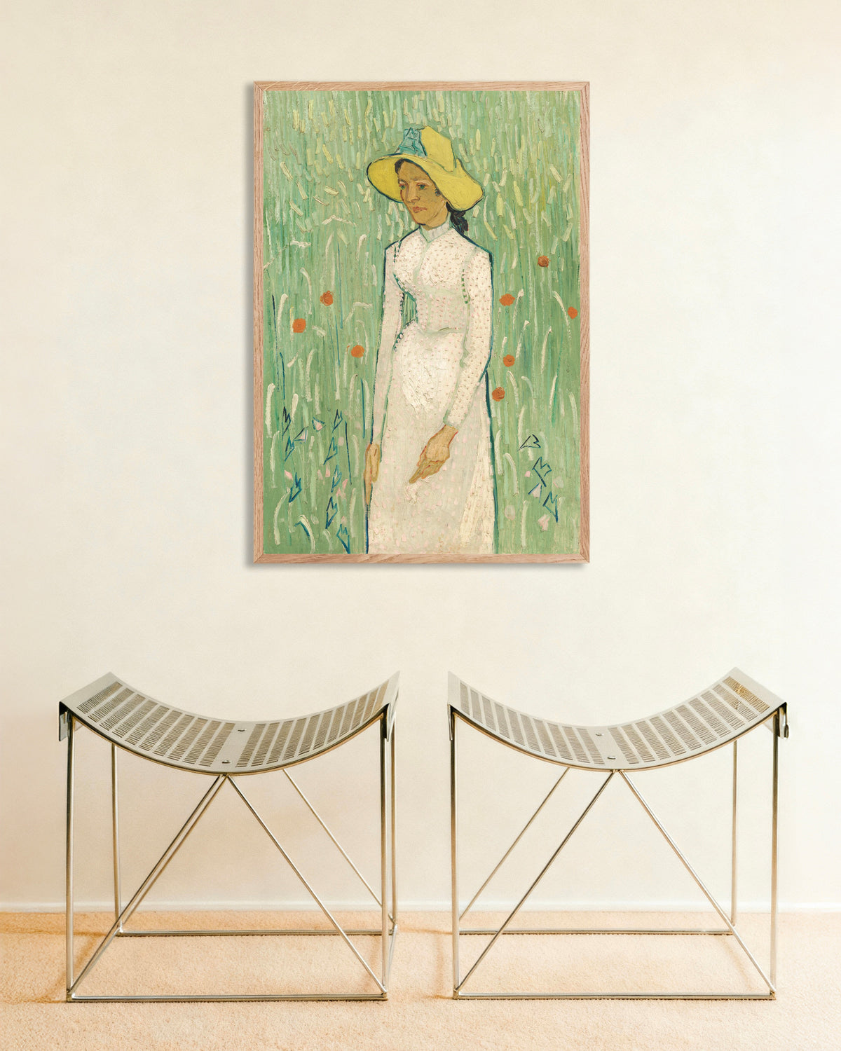 Poster av Jente i hvitt (1890) av Vincent van Gogh, med ramme i naturtre