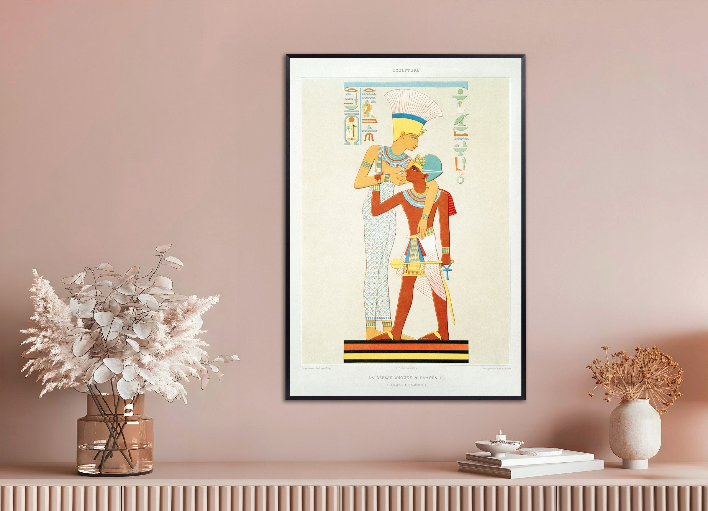 Poster of Goddess Anouke & Ramses II – Egyptian Art Print, with metal frame
