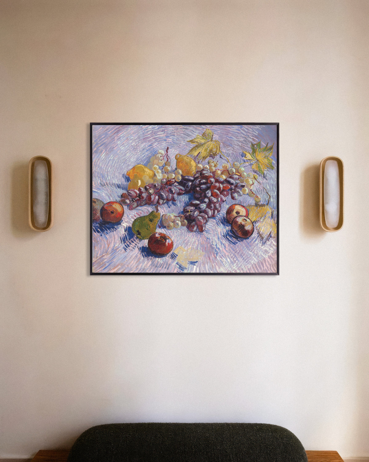 Poster av Druer, sitroner, pærer og epler (1887) av Vincent van Gogh, med metallramme