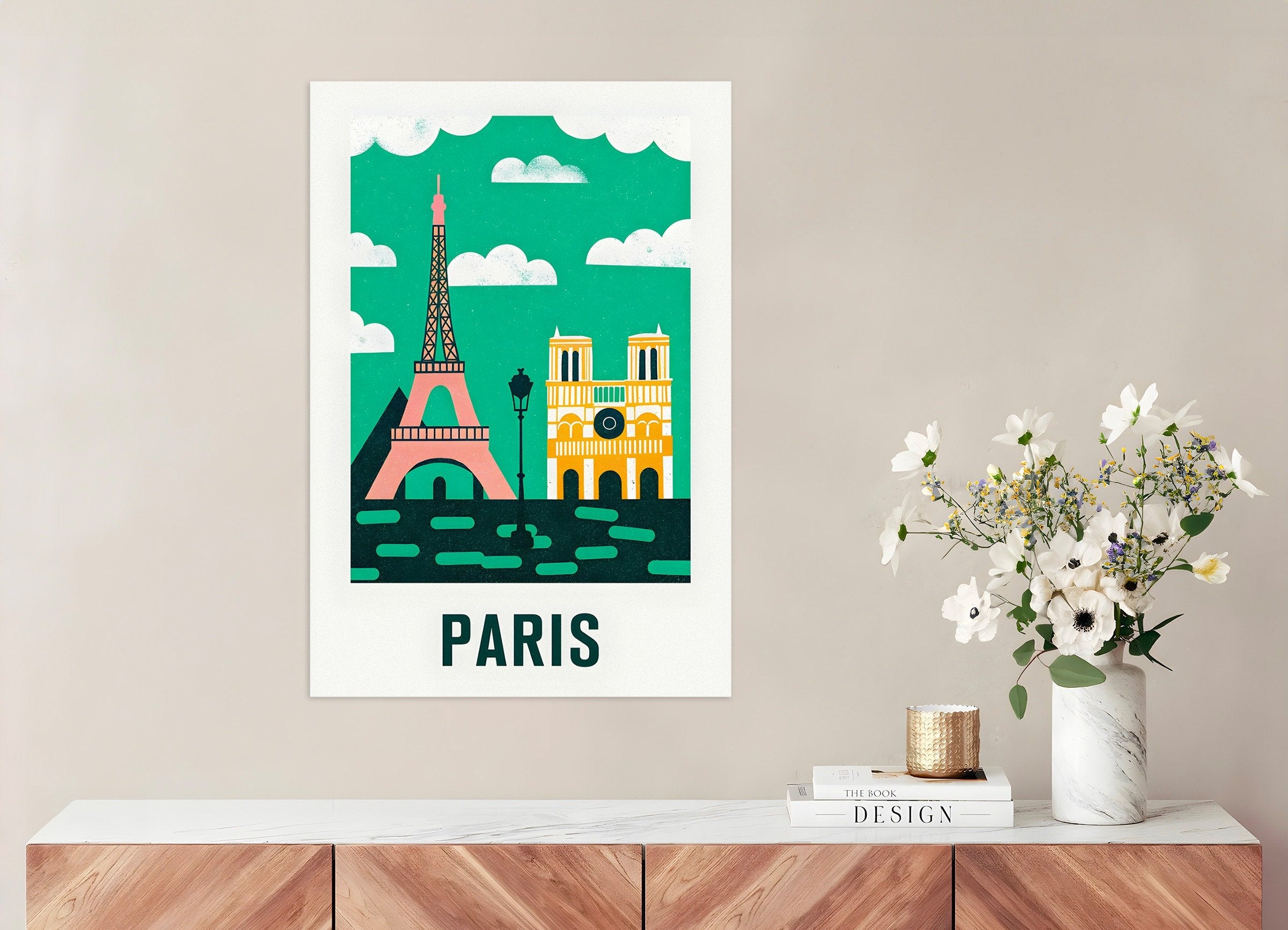 Poster of Graphic Modern Illustration of the Eiffel Tower & Notre-Dame - Paris Poster
