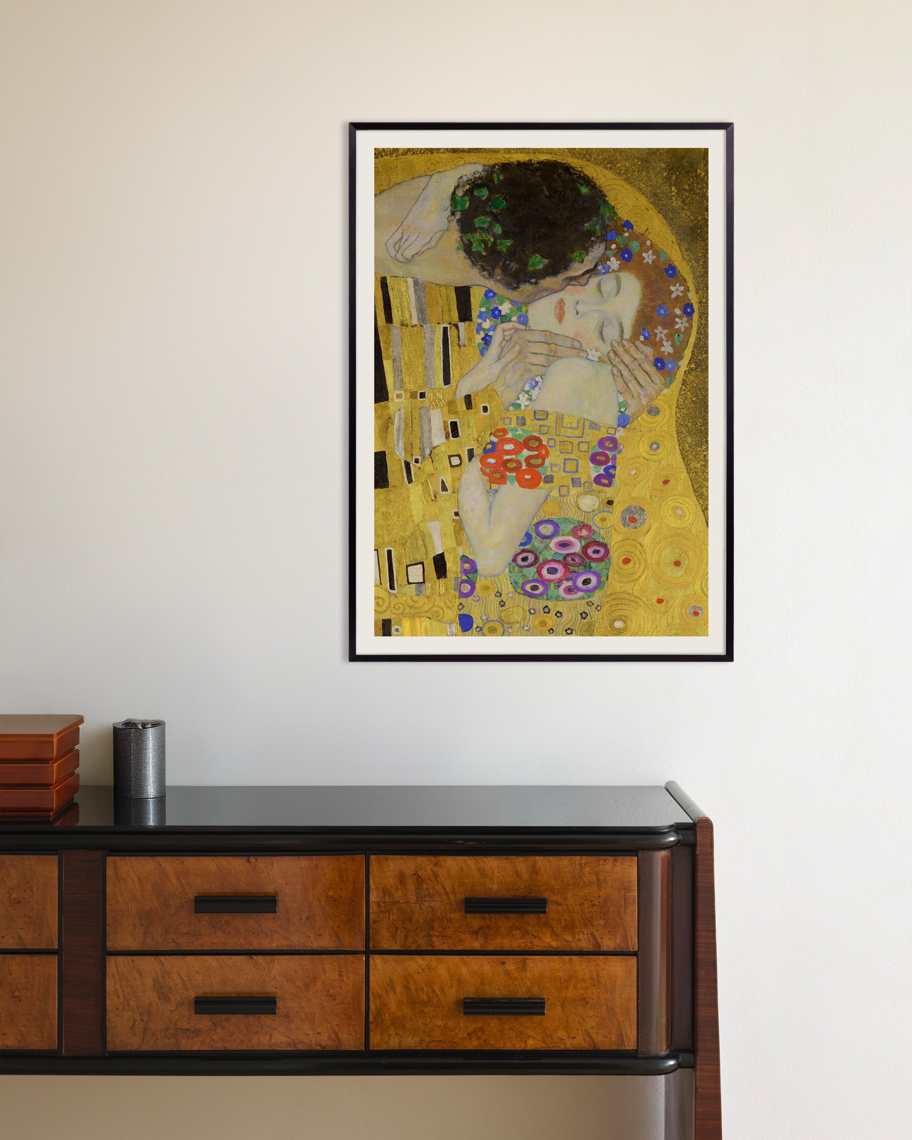 Poster of Gustav Klimt Print - The Kiss, with metal frame
