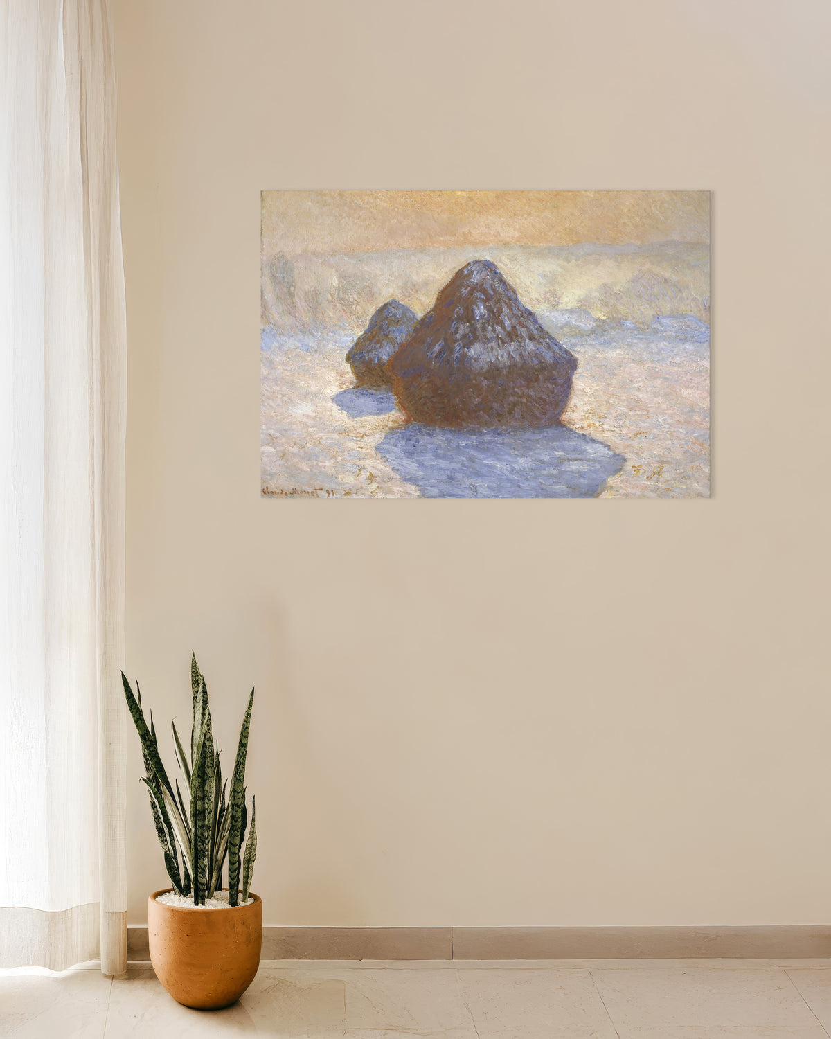 Plakat Kornstakker, snøeffekt (1891) av Claude Monet
