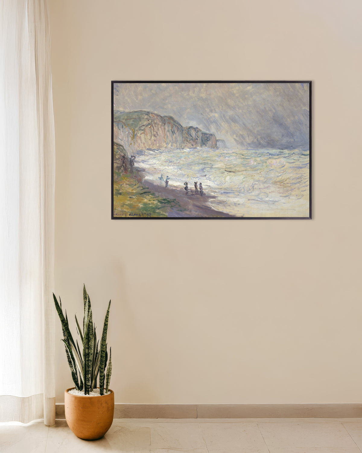 Plakat Grov sjø ved Pourville (1897) av Claude Monet med metallramme