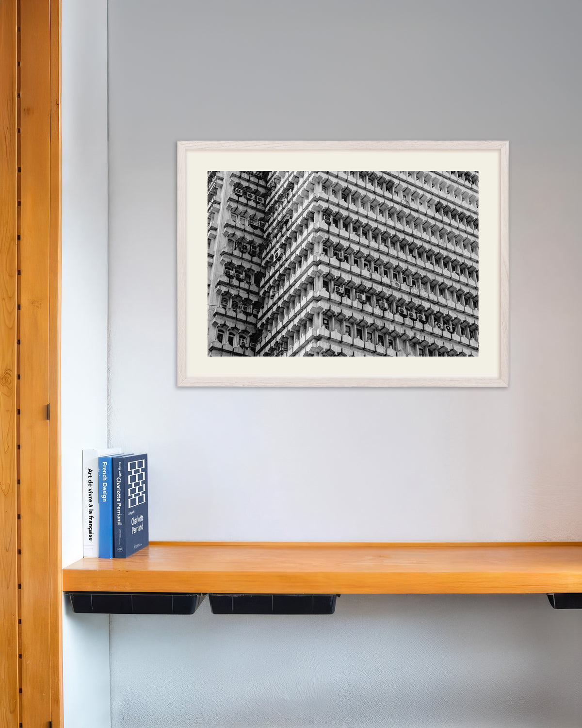 Poster of Honeycomb Office Facade, with white wooden frame