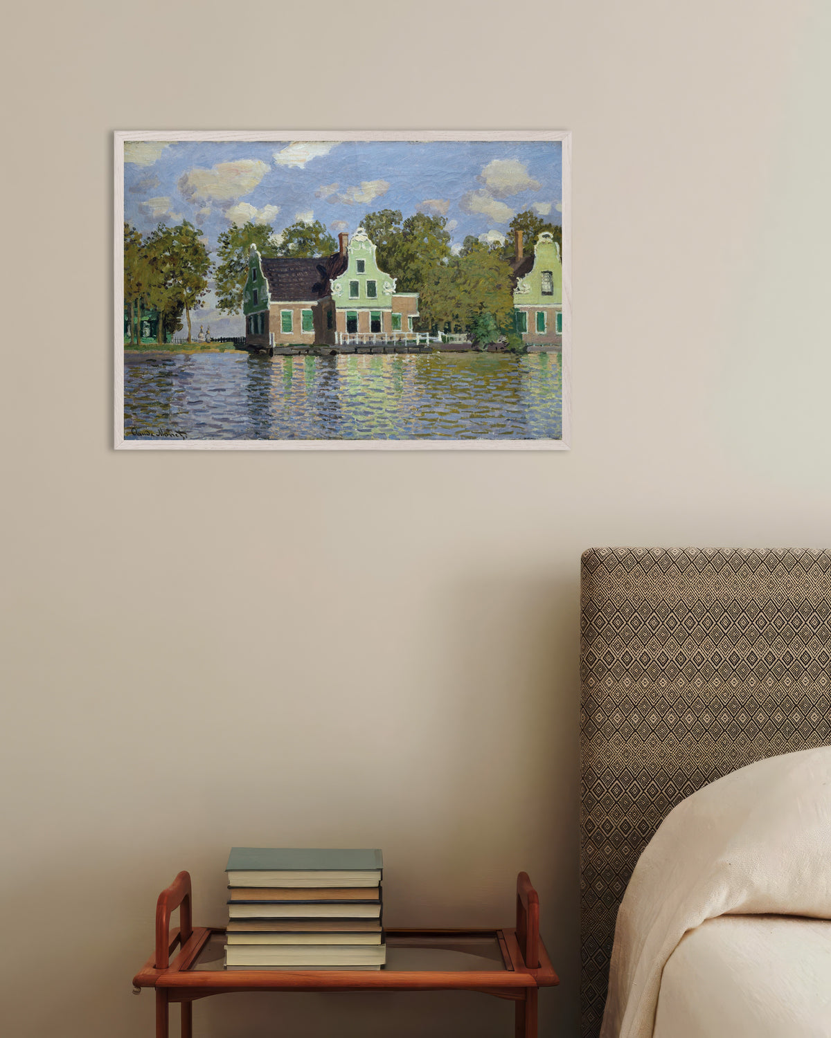 Plakat Hus ved bredden av Zaan (1871) av Claude Monet med hvit treramme
