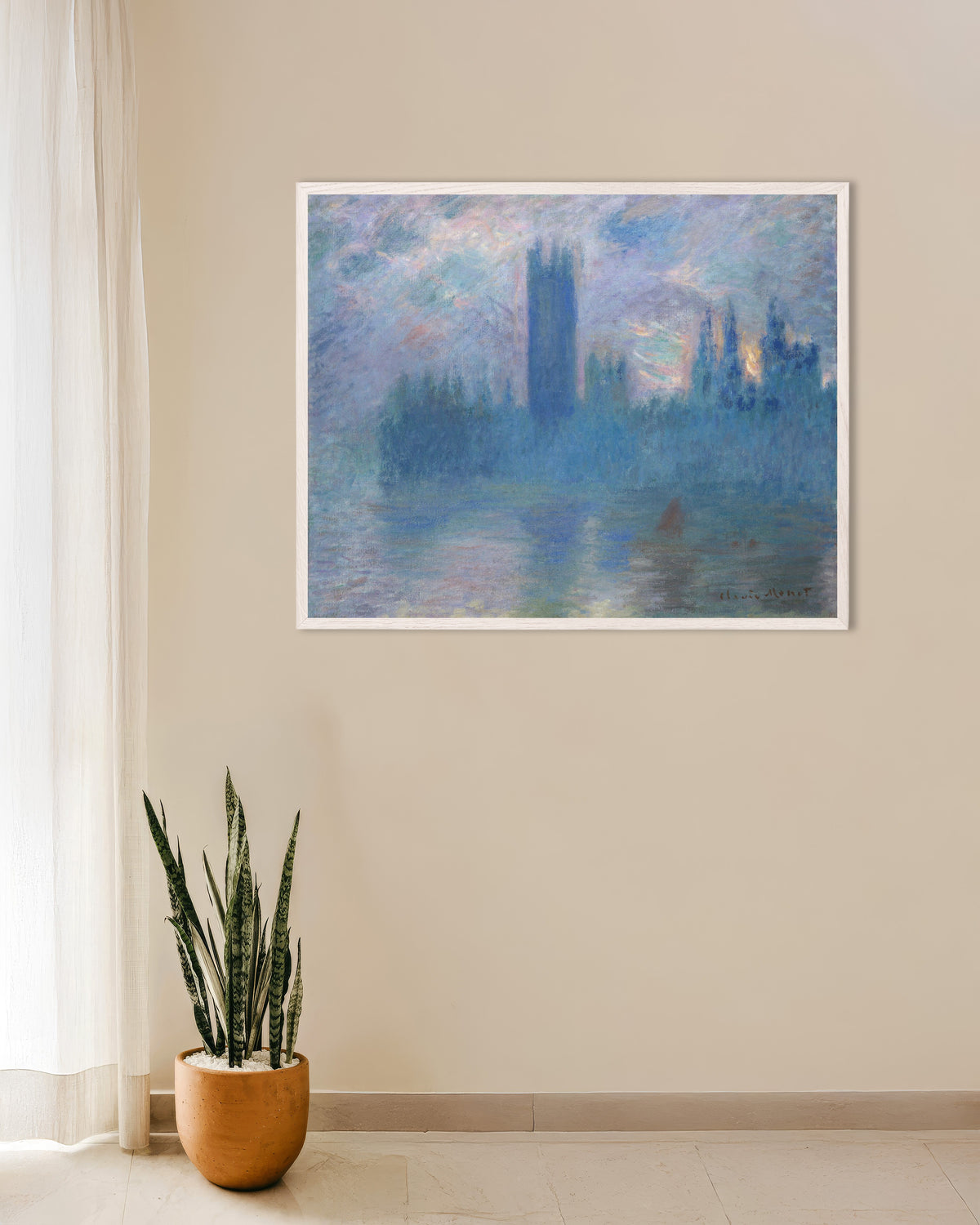 Plakat Parlamentet i London (1900) av Claude Monet med hvit treramme