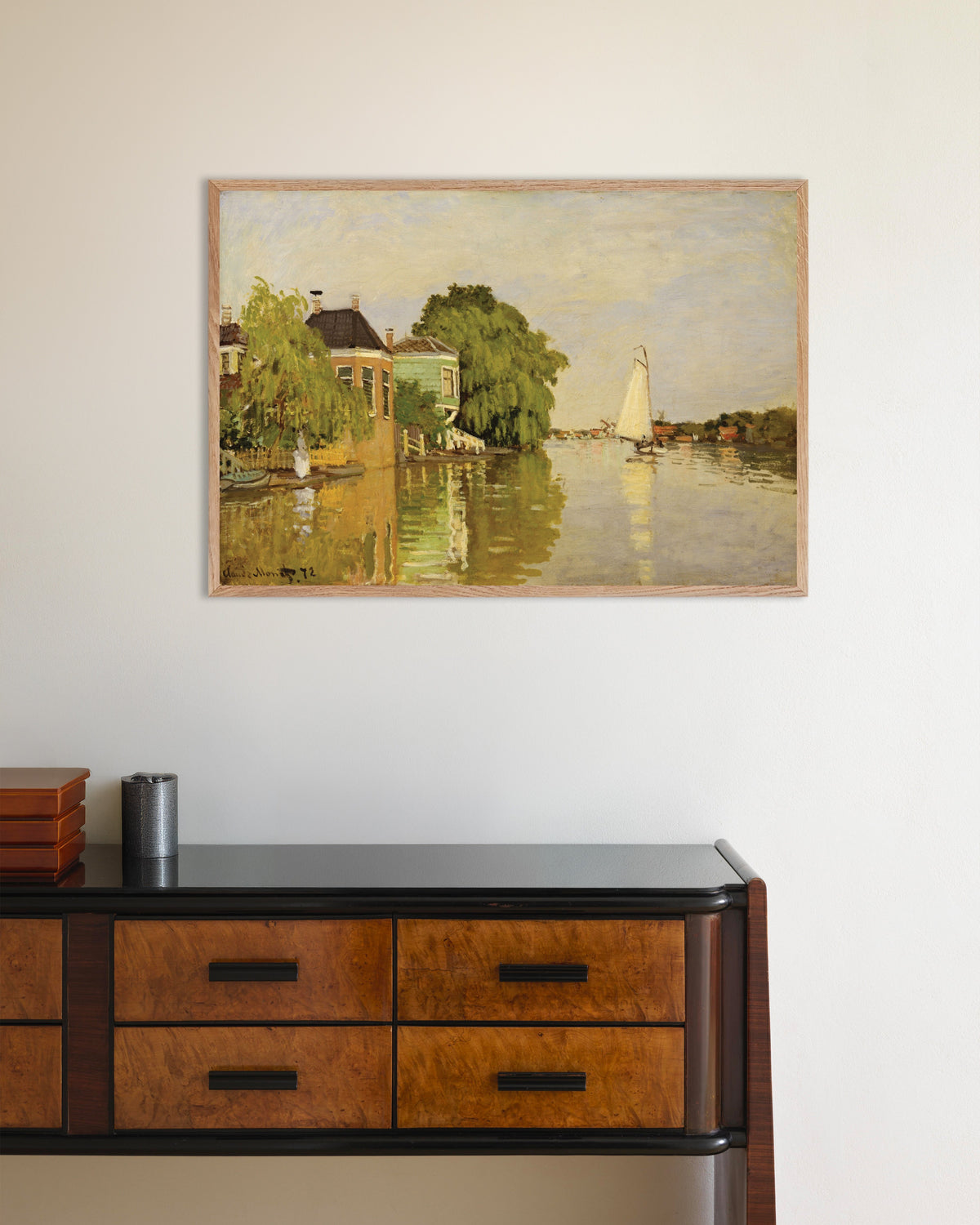 Plakat Hus ved Achterzaan (1871) av Claude Monet med ramme i naturtre