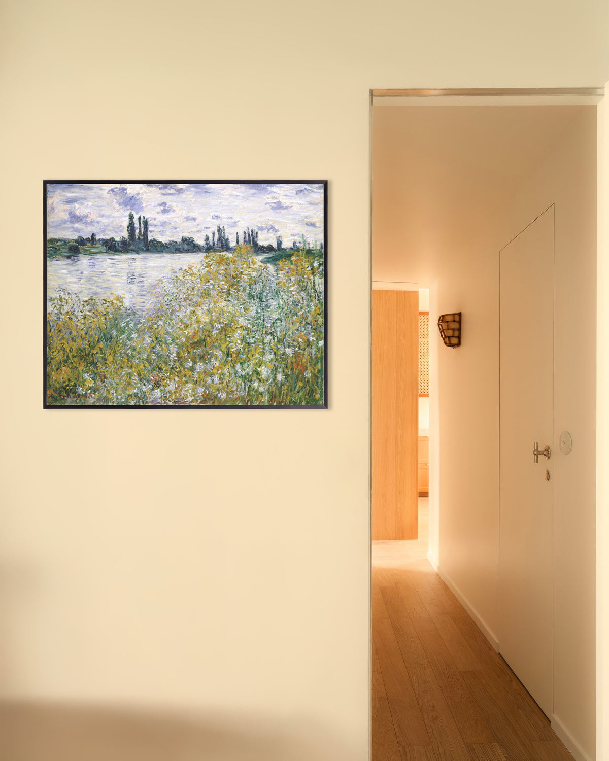 Plakat Blomsterøya ved Vétheuil (1880) av Claude Monet med metallramme