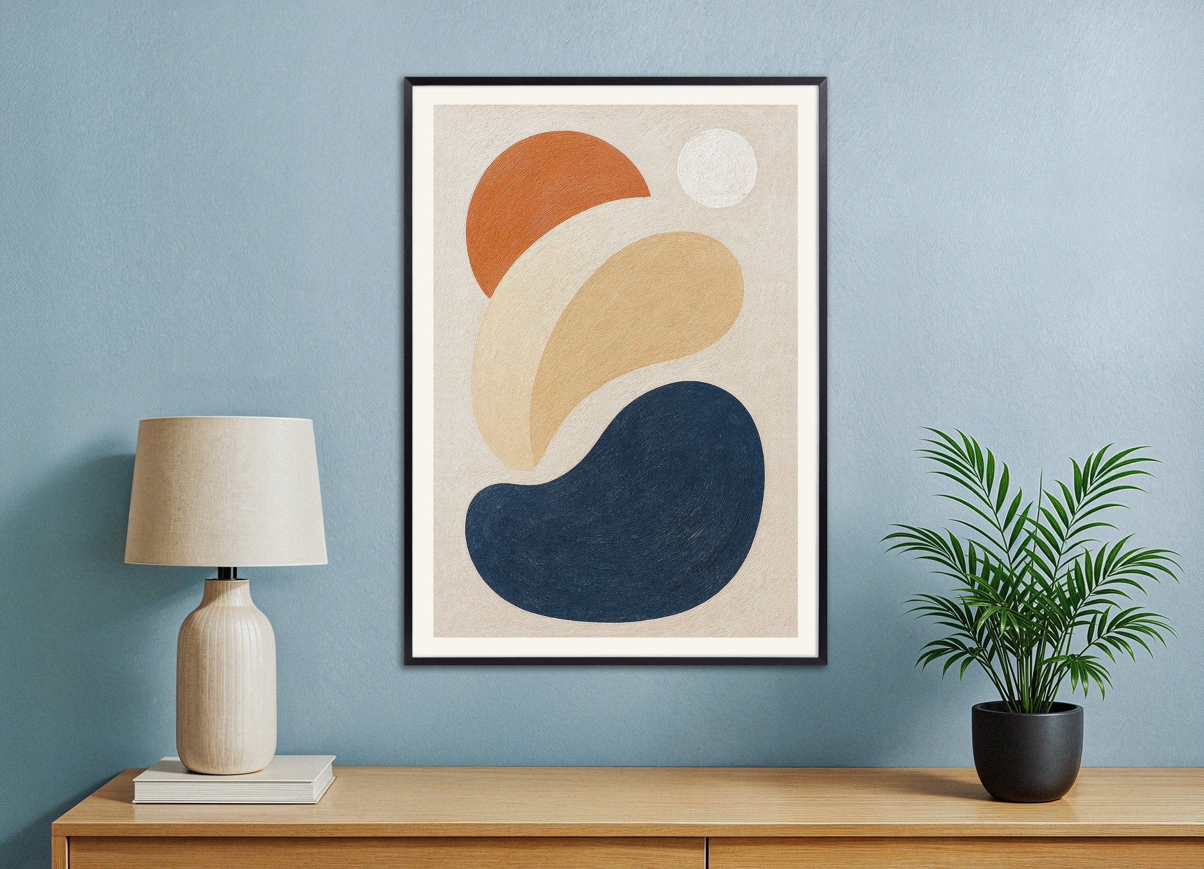 Poster of Intrications – abstract shapes poster in earthy tones, with metal frame