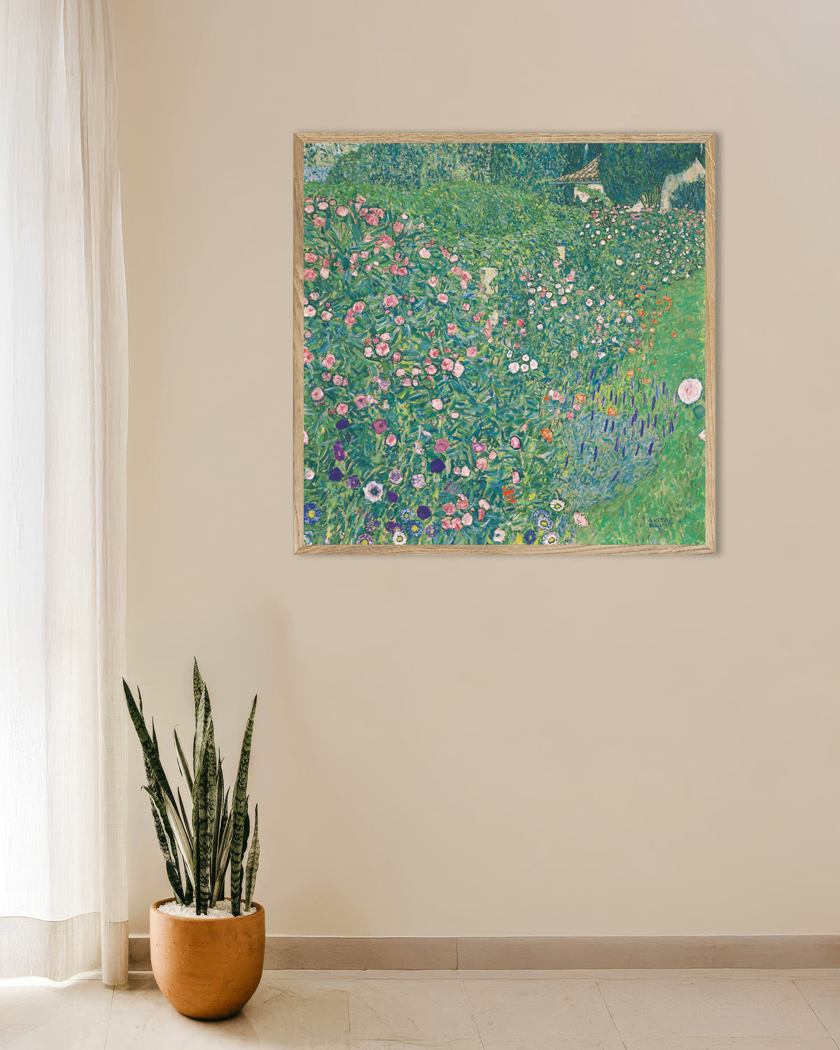 Plakat Italiensk hagelandskap (1913) av Gustav Klimt med ramme i naturtre