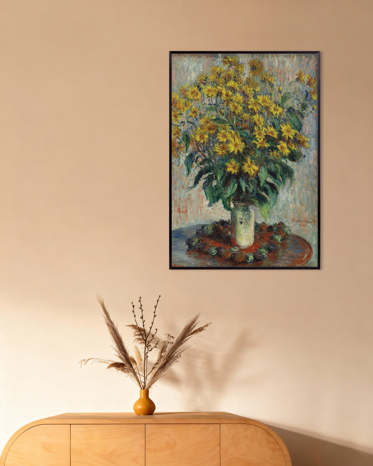 Poster of Jerusalem Artichoke Flowers (1880) by Claude Monet, with metal frame