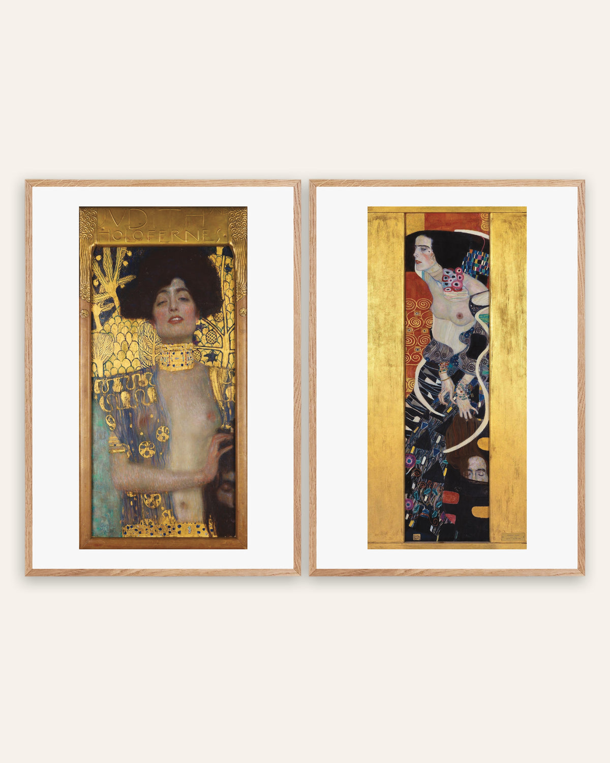 Klimt-postere, sett med 2: Judith I og Judith II, i rammer av natureik