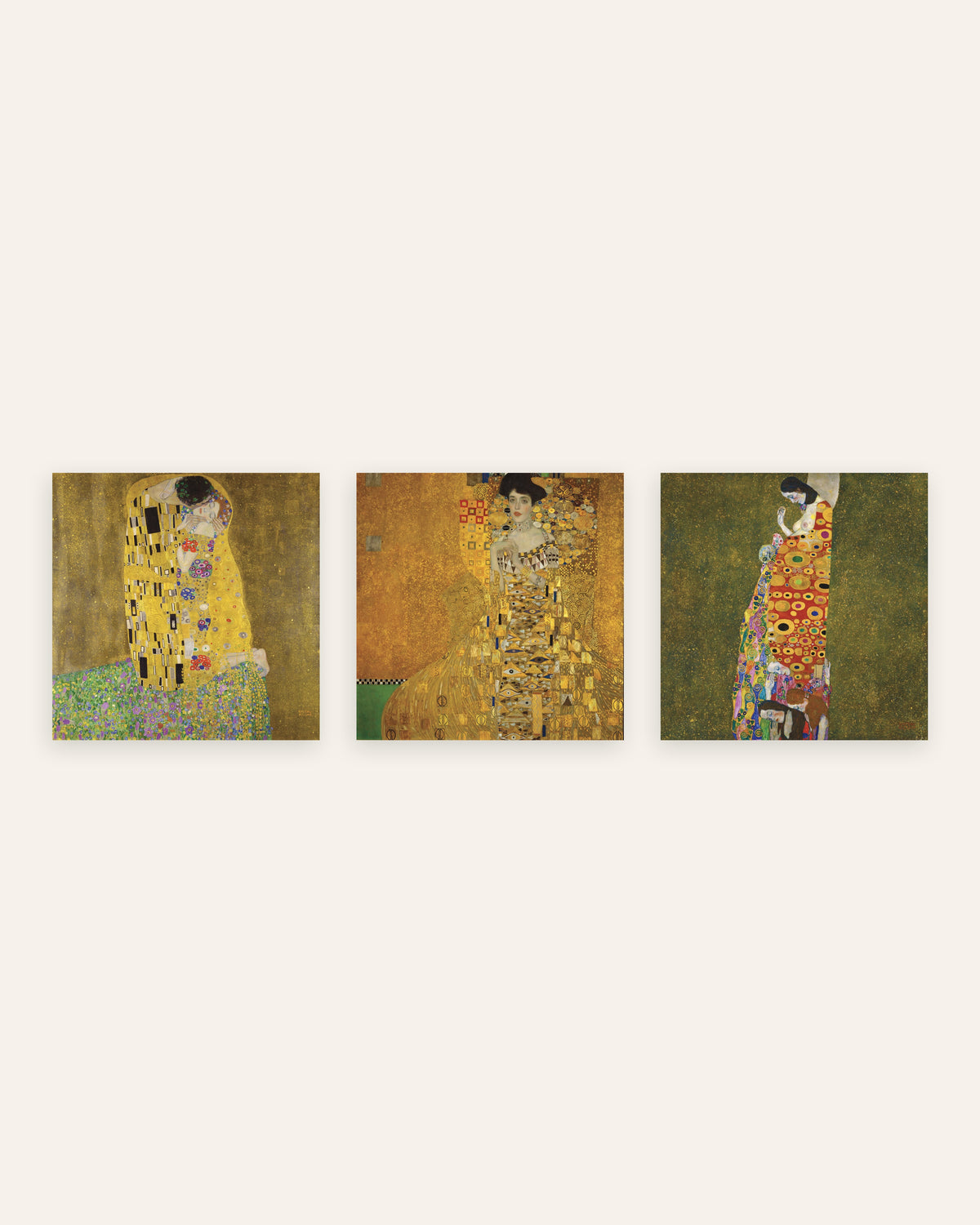 Klimt-postere, sett med 3: Kysset, Adele Bloch-Bauer I og Håpet II, uten ramme