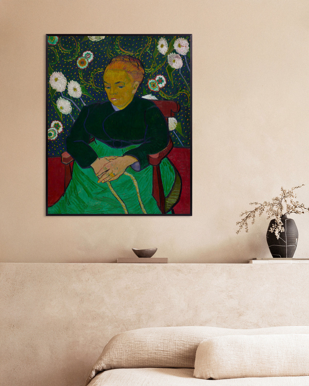 Poster av La Berceuse, Madame Roulin vugger vuggen (1889) av Vincent van Gogh, med metallramme