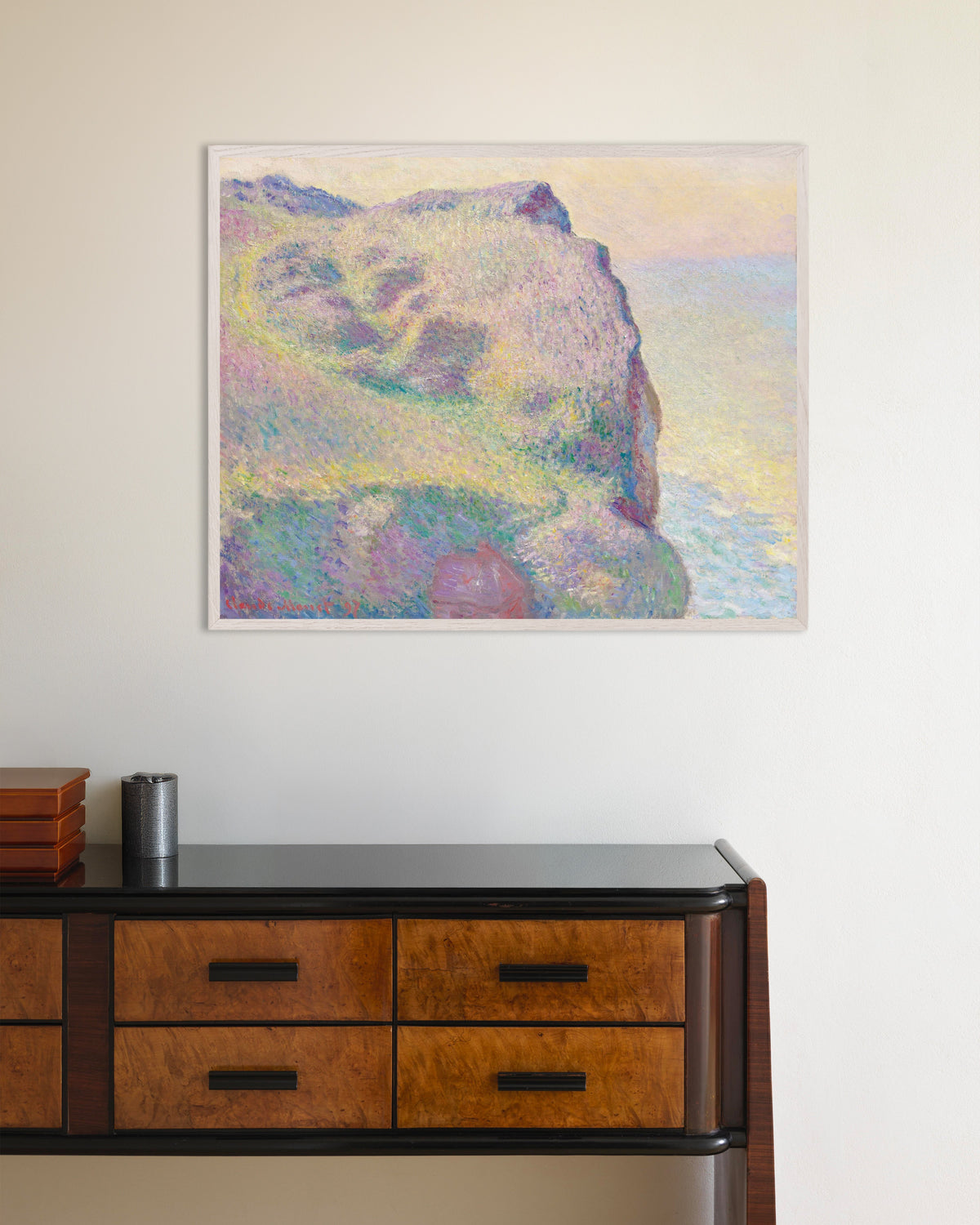 Poster of La Pointe du Petit Ailly (1897) by Claude Monet, with white wooden frame