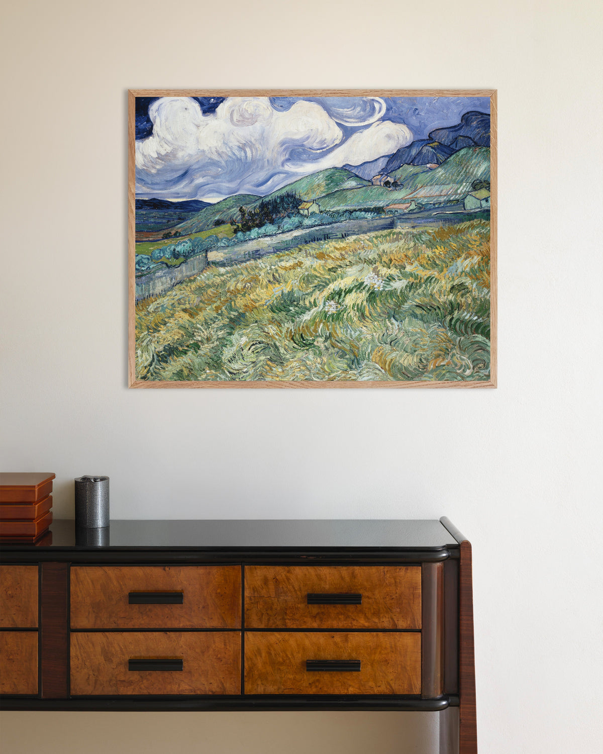 Poster av Landskap fra Saint-Rémy (1889) av Vincent van Gogh, med ramme av naturtre