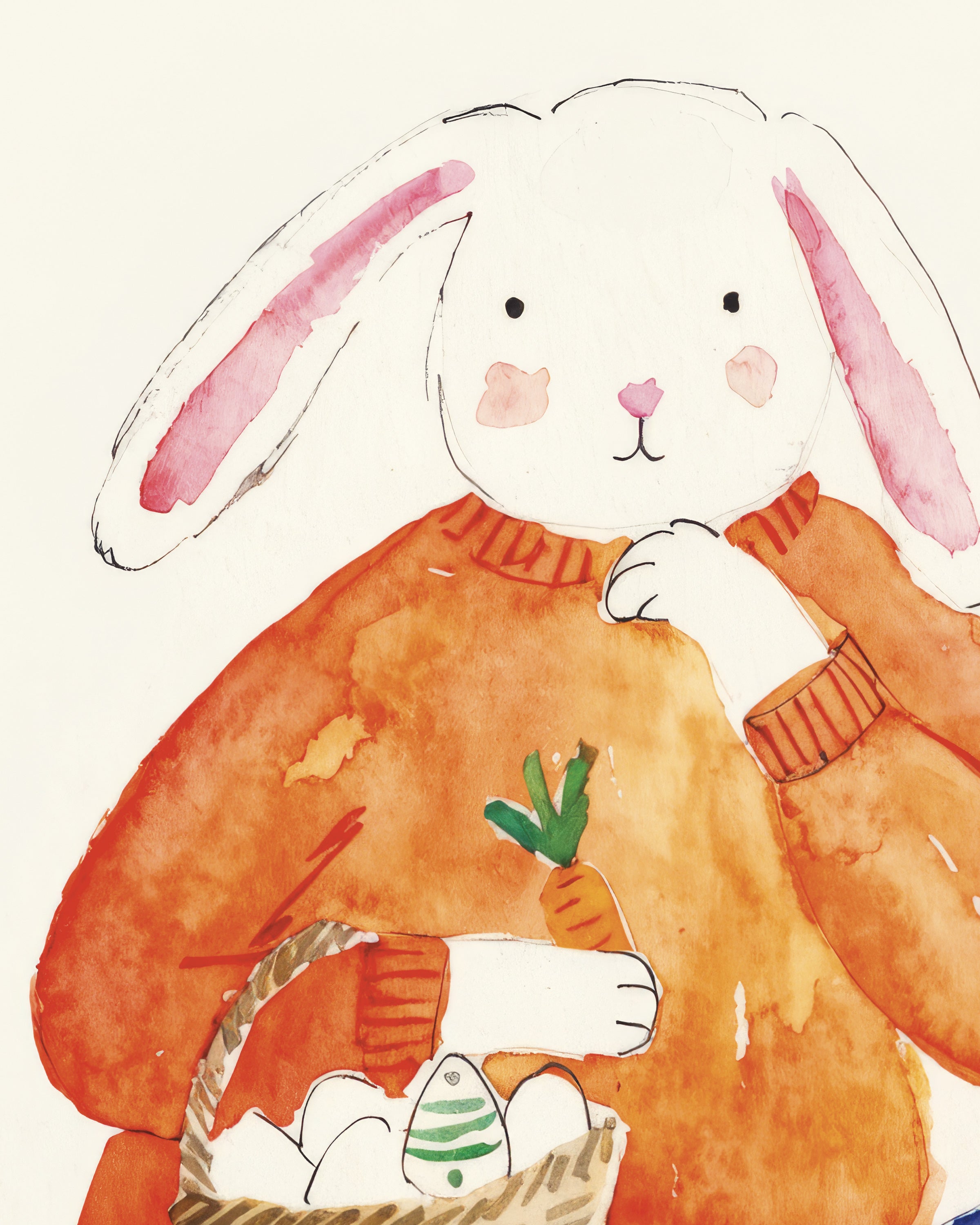 Easter Bunny in Orange Sweater - Watercolor Poster