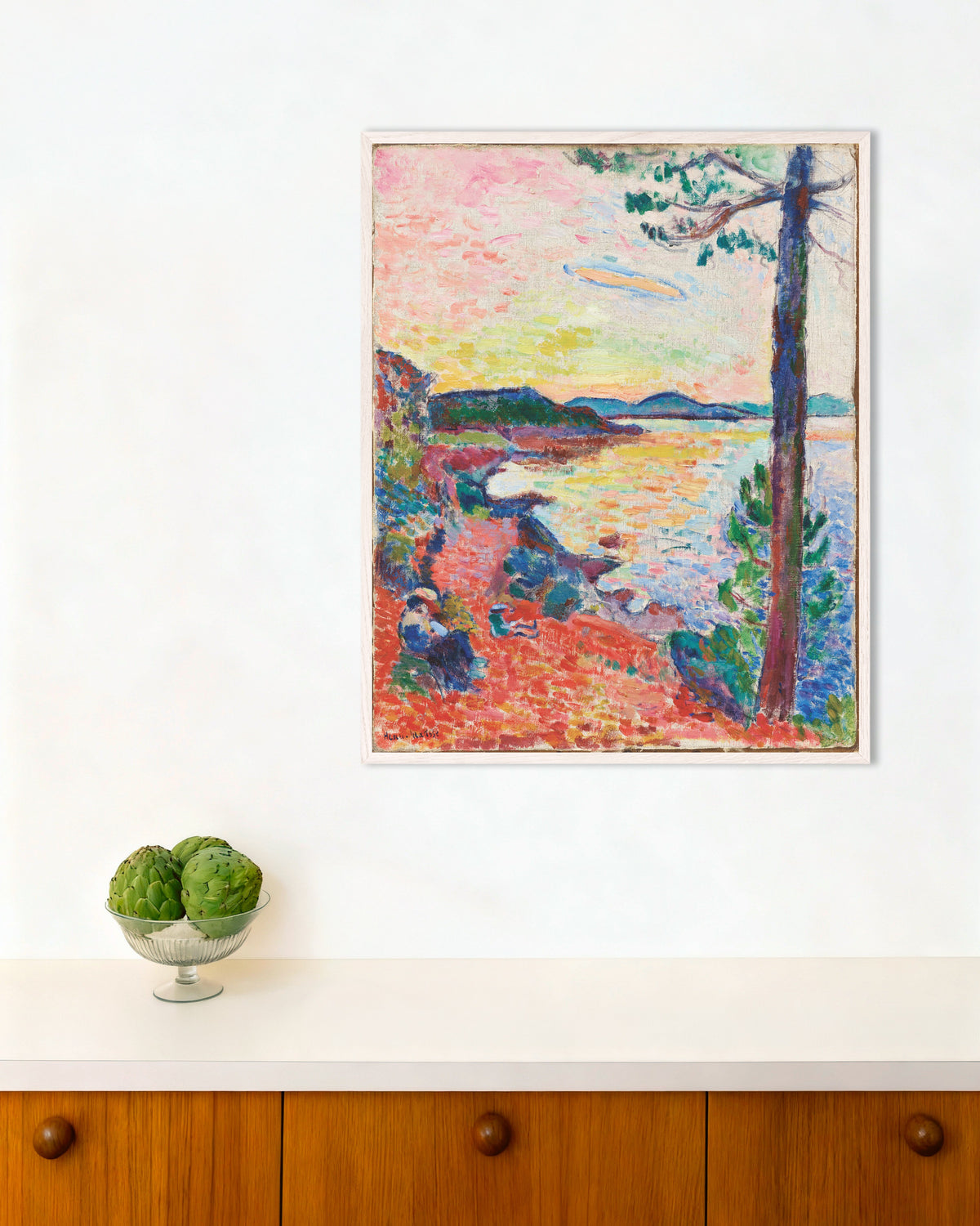 Poster av Le Goûter, Saint-Tropez-bukten (1904) av Henri Matisse, med hvit treramme