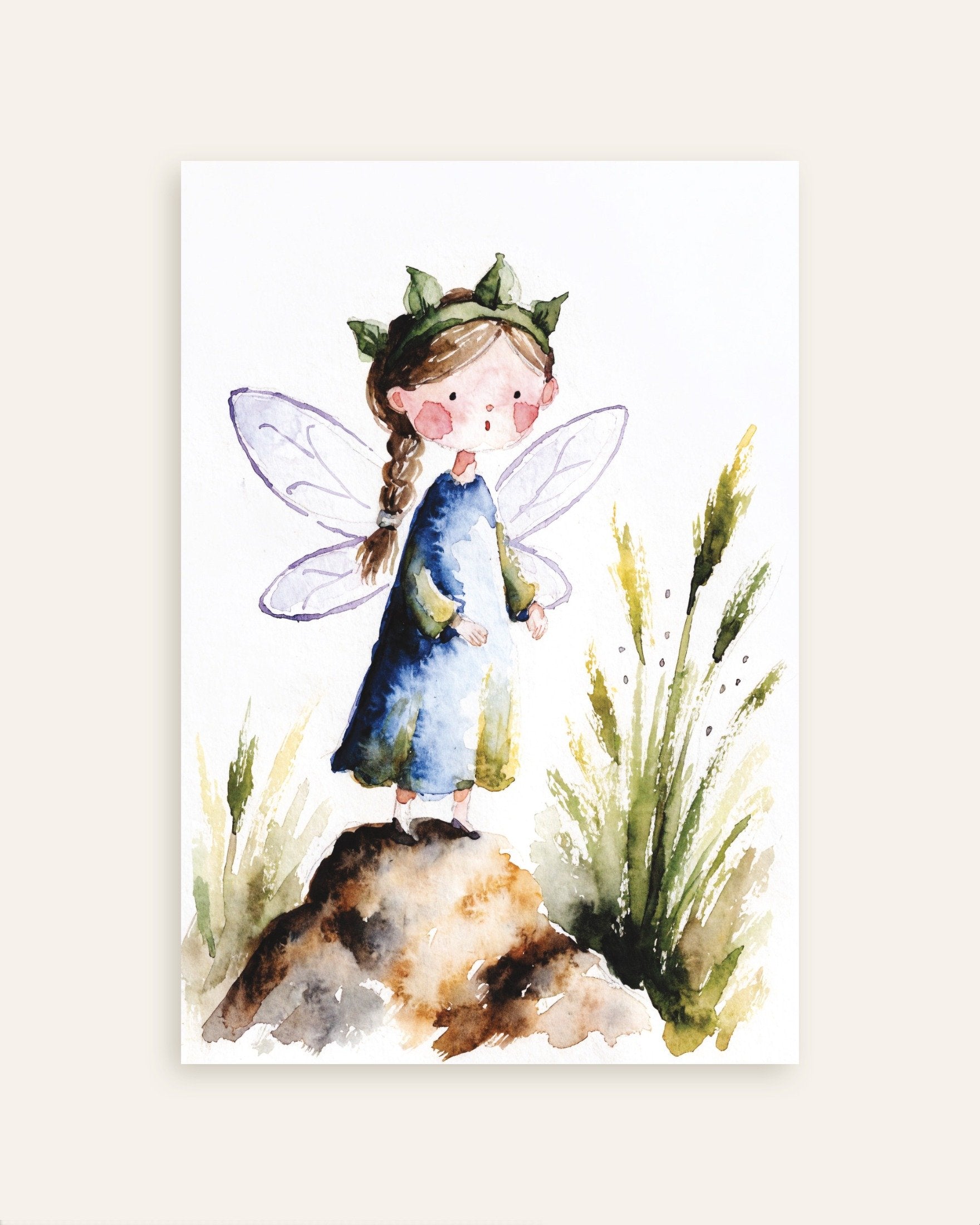 Leaf-Crowned Fairy in Blue Dress Poster