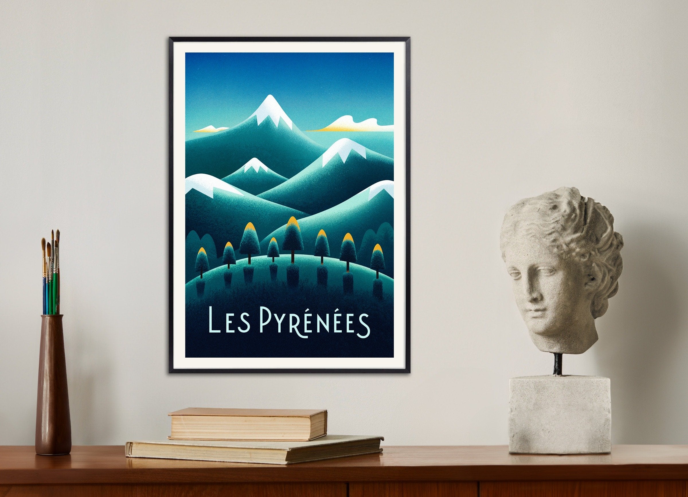 Poster of Les Pyrénées – Minimalist Mountain Poster, with metal frame