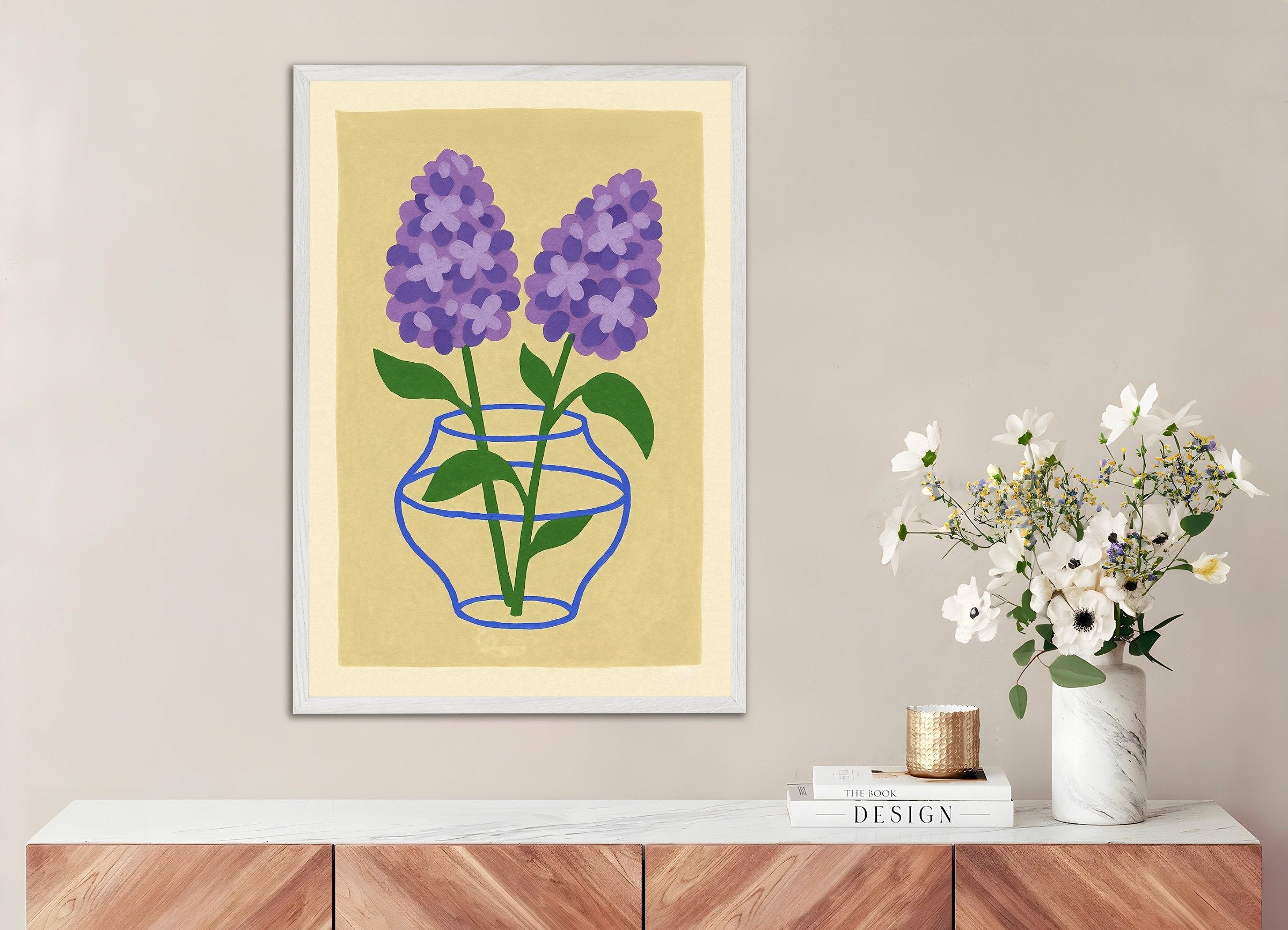 Poster of Lilac print, with white wooden frame
