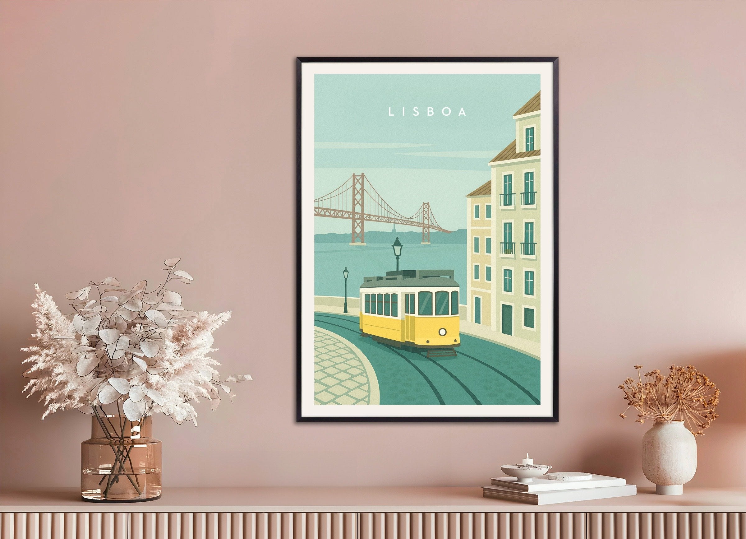 Poster of Lisbon Tram Wall Art Print, with metal frame