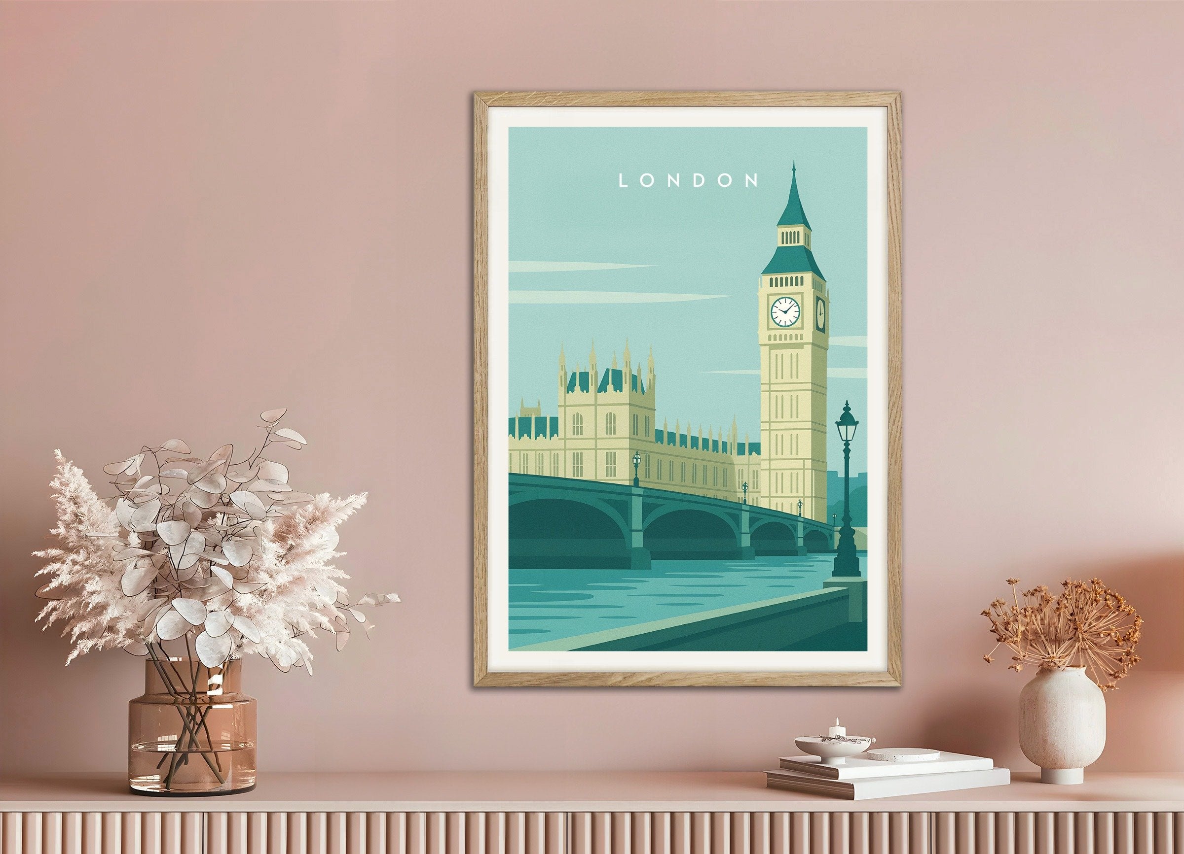Poster of London Big Ben Wall Art Print, with natural wooden frame