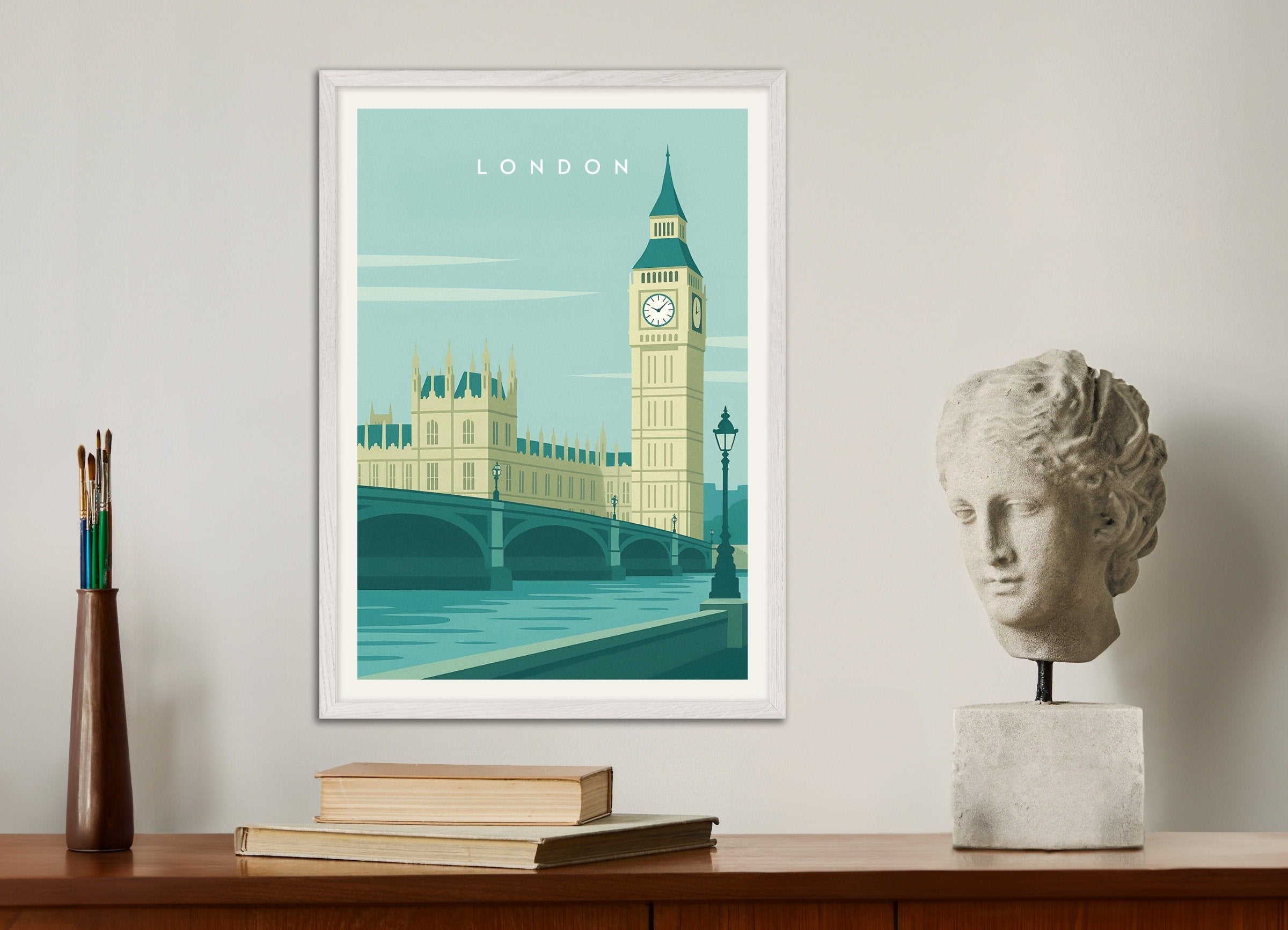Poster of London Big Ben Wall Art Print, with white wooden frame