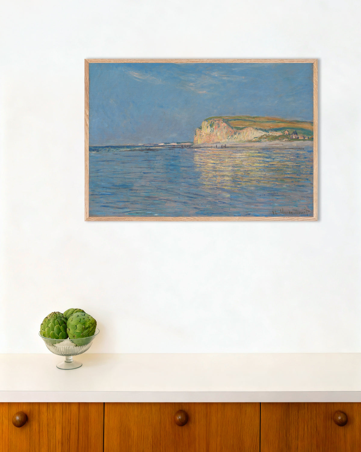 Poster of Low Tide at Pourville, near Dieppe (1882) by Claude Monet, with natural wooden frame