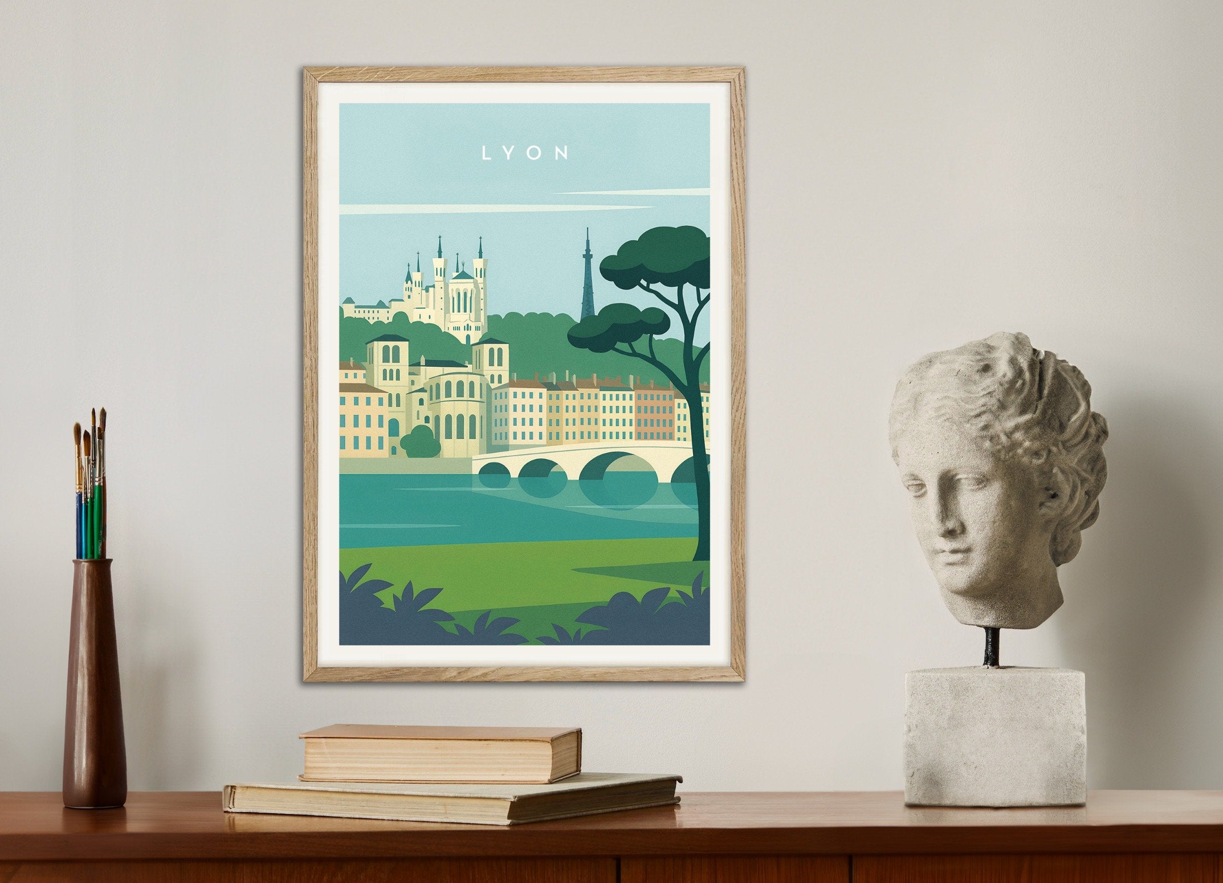 Poster of Lyon Wall Art Print, with natural wooden frame