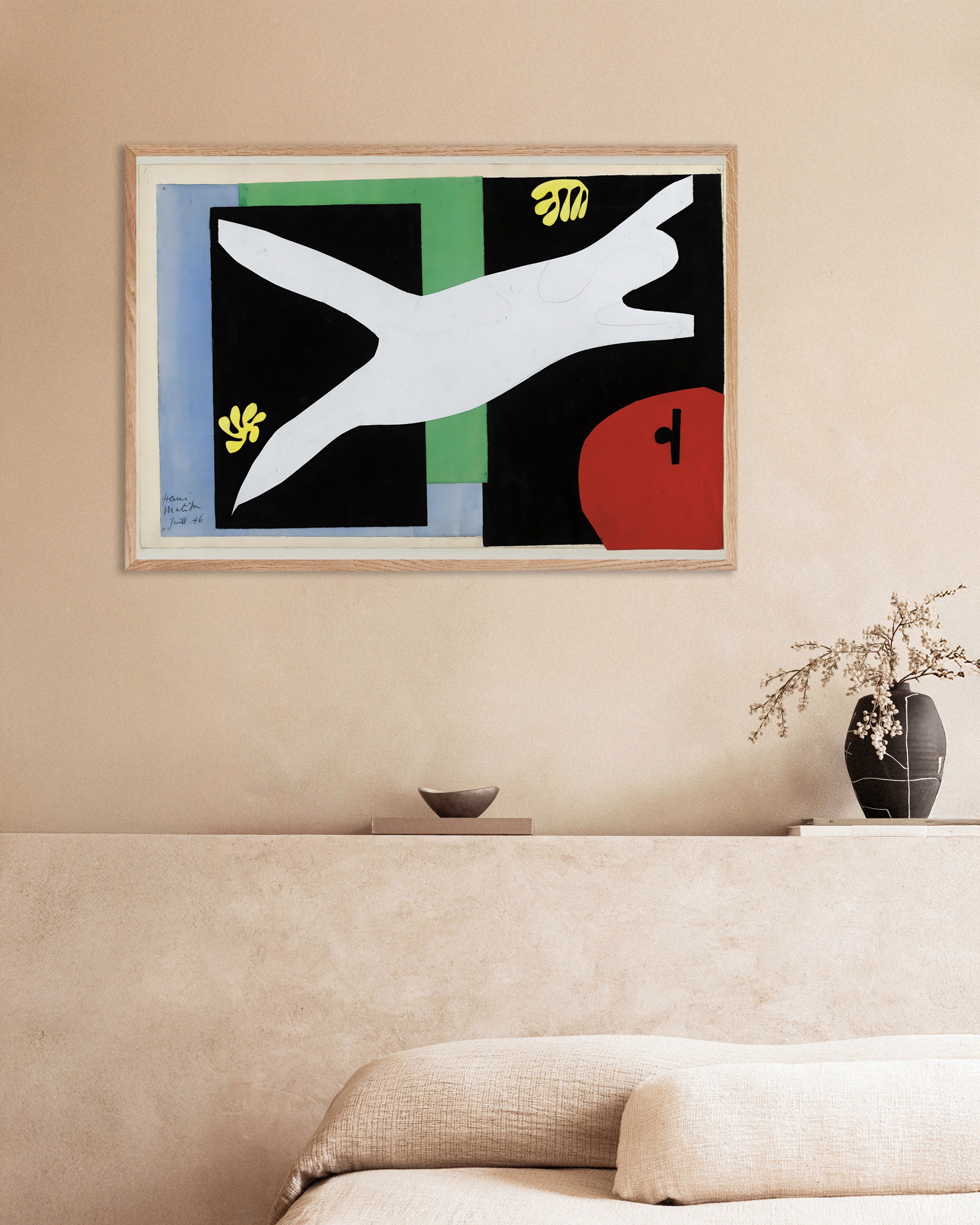 Poster of Matisse: La Nageuse dans l’Aquarium, 1946, with natural wooden frame