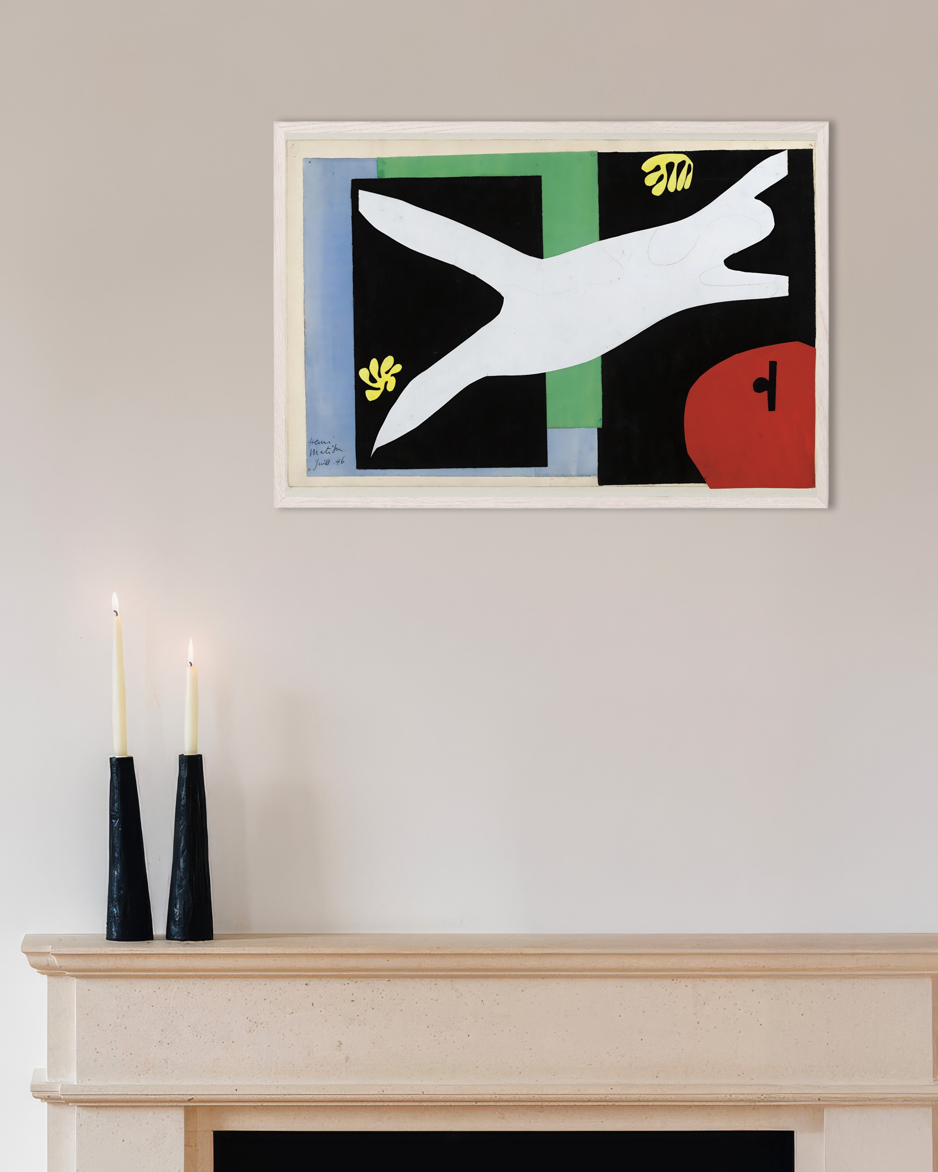 Poster of Matisse: La Nageuse dans l’Aquarium, 1946, with white wooden frame