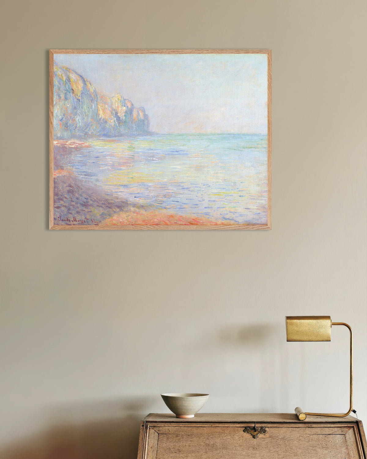 Plakat Disig morgen ved Pourville (1882) av Claude Monet med ramme i naturtre