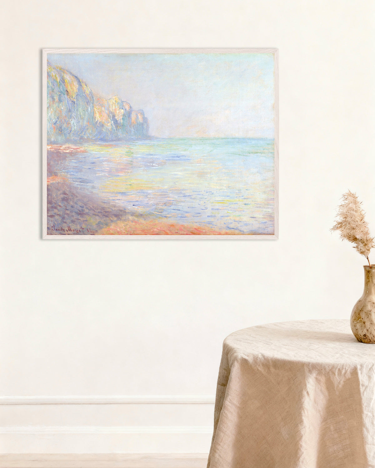 Plakat Disig morgen ved Pourville (1882) av Claude Monet med hvit treramme