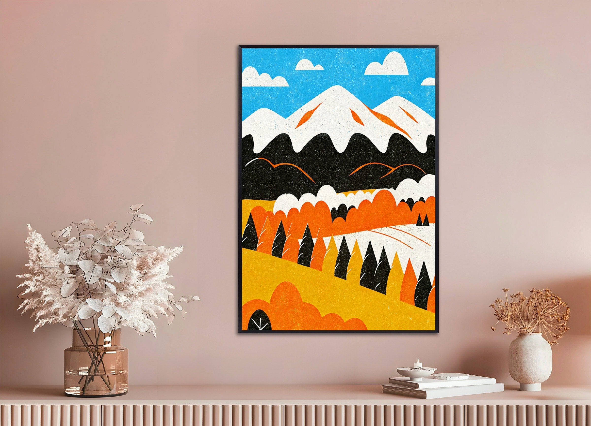Poster of Modern Mountain Landscape – Graphic Nature Poster, with metal frame