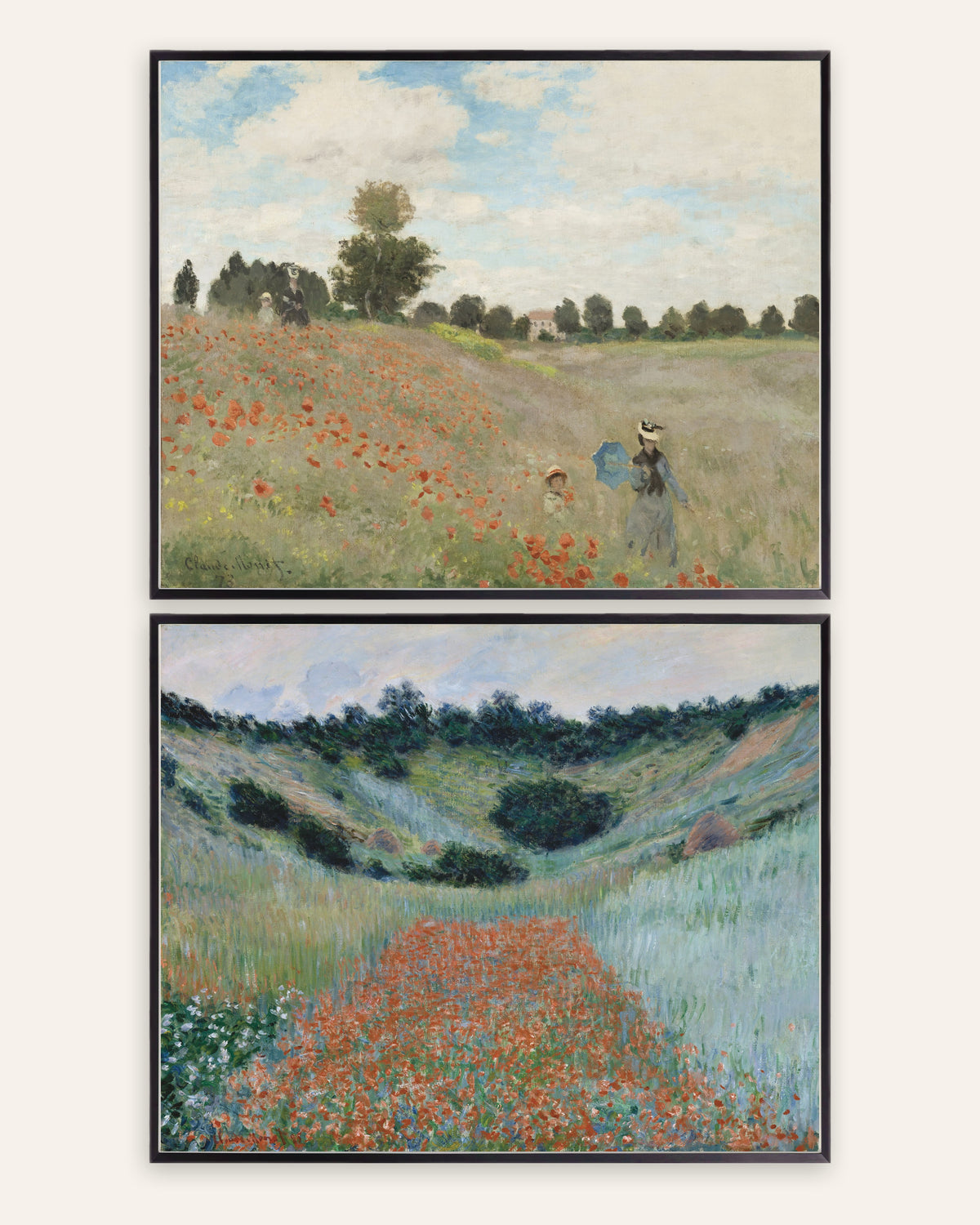 Monet Valmuer postere, sett med 2: Argenteuil og Giverny, i svarte metallrammer