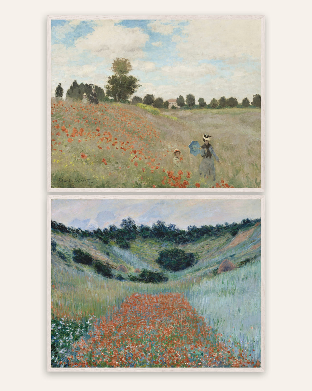 Monet Valmuer postere, sett med 2: Argenteuil og Giverny, i hvite eikerammer