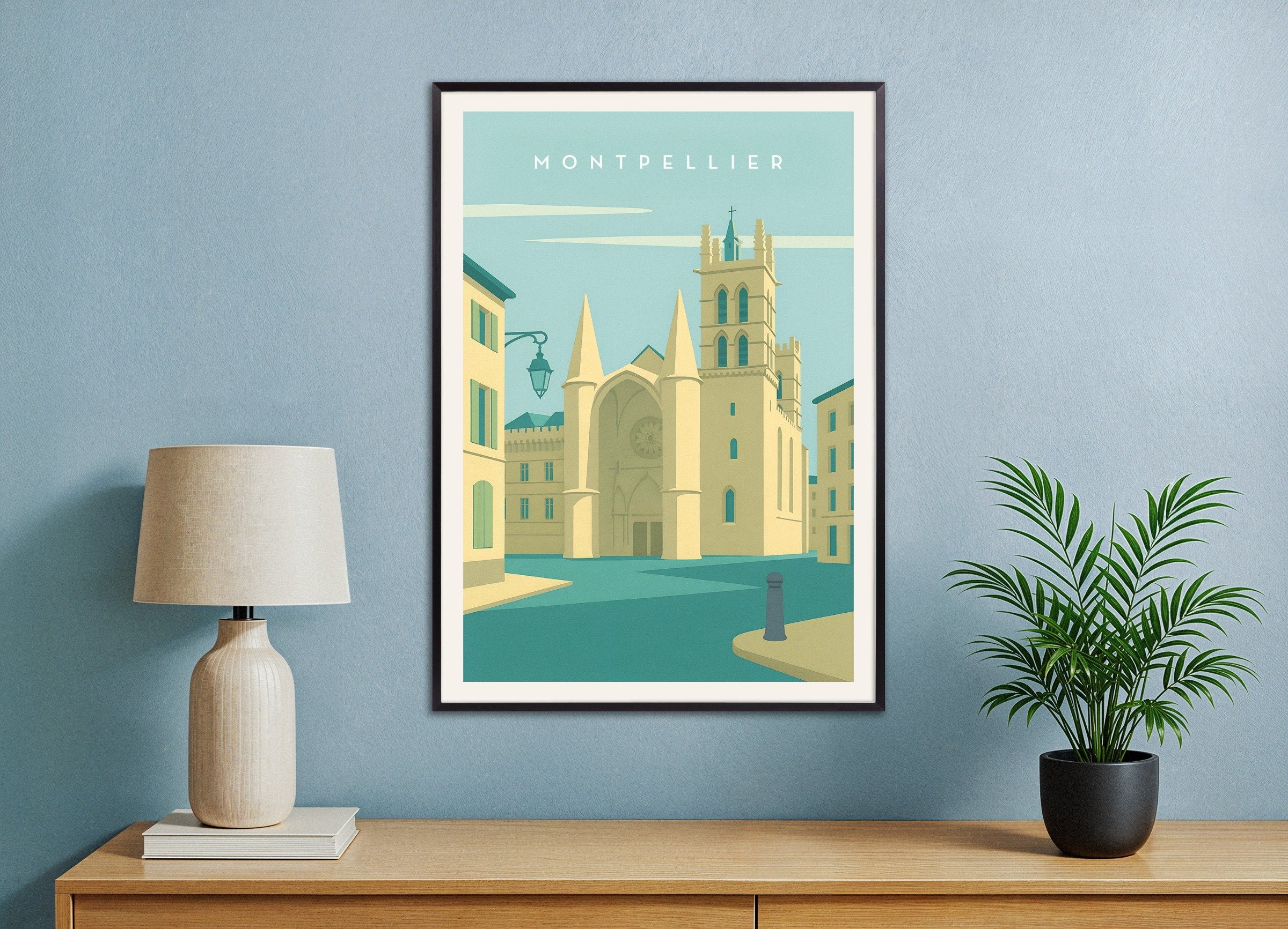 Poster of Montpellier Cathedral Wall Art Print, with metal frame
