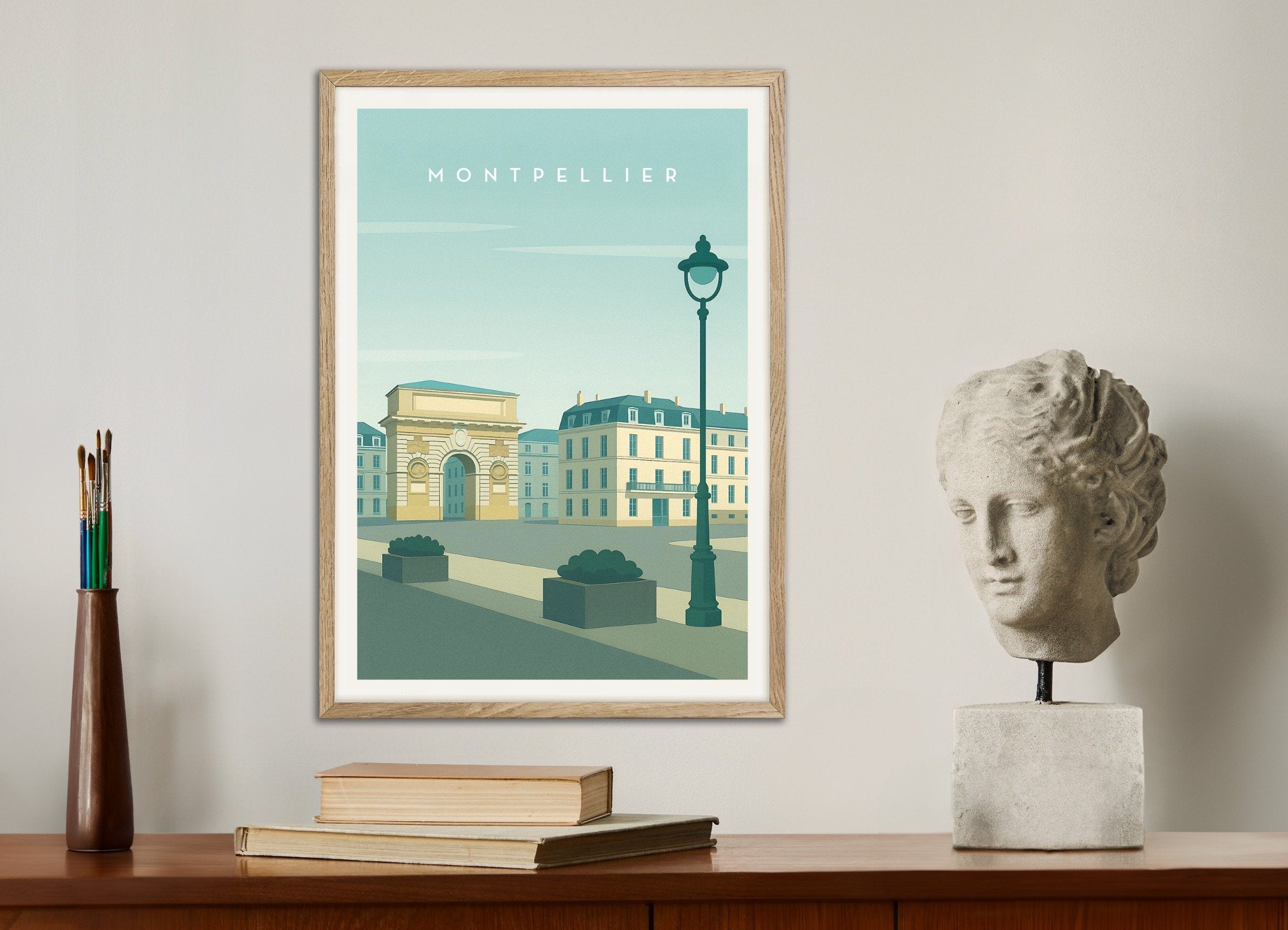 Poster of Montpellier Wall Art Print, with natural wooden frame