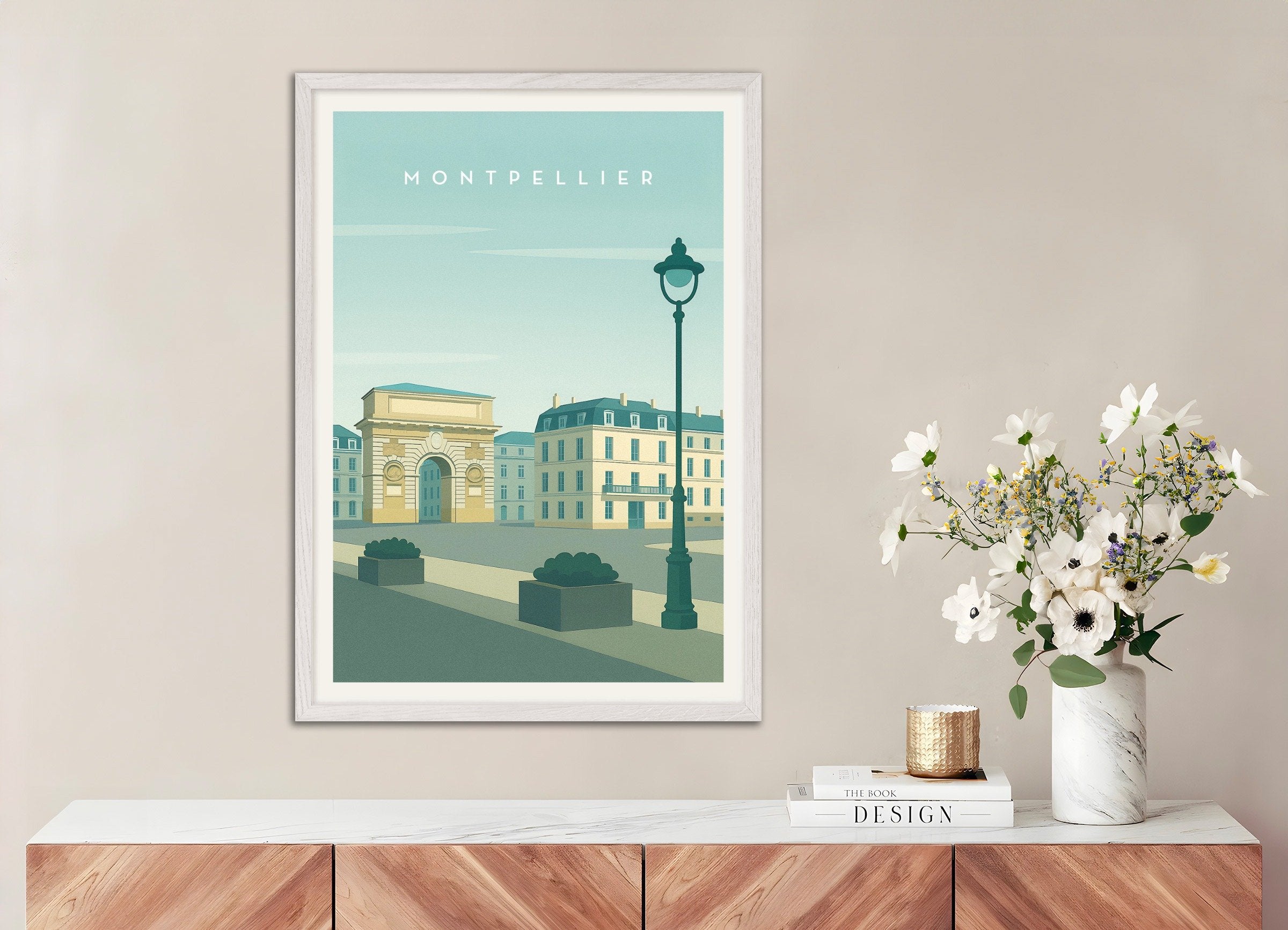 Poster of Montpellier Wall Art Print, with white wooden frame