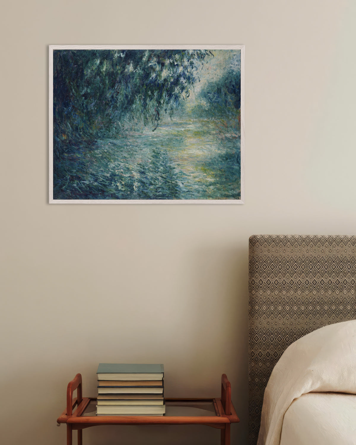 Plakat Morgen på Seinen (1898) av Claude Monet med hvit treramme