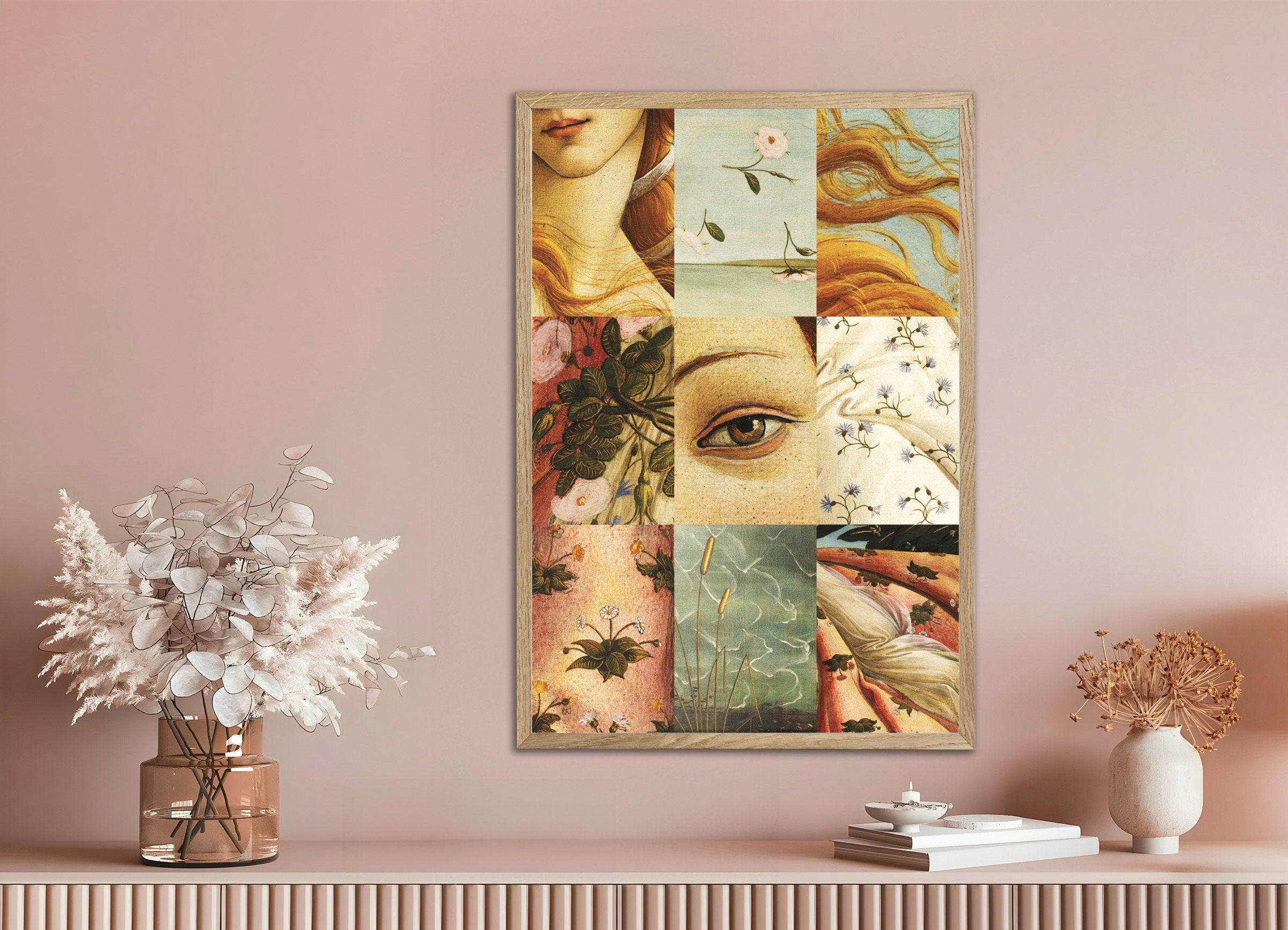 Poster of Mosaic of Botticelli’s Venus details, with natural wooden frame