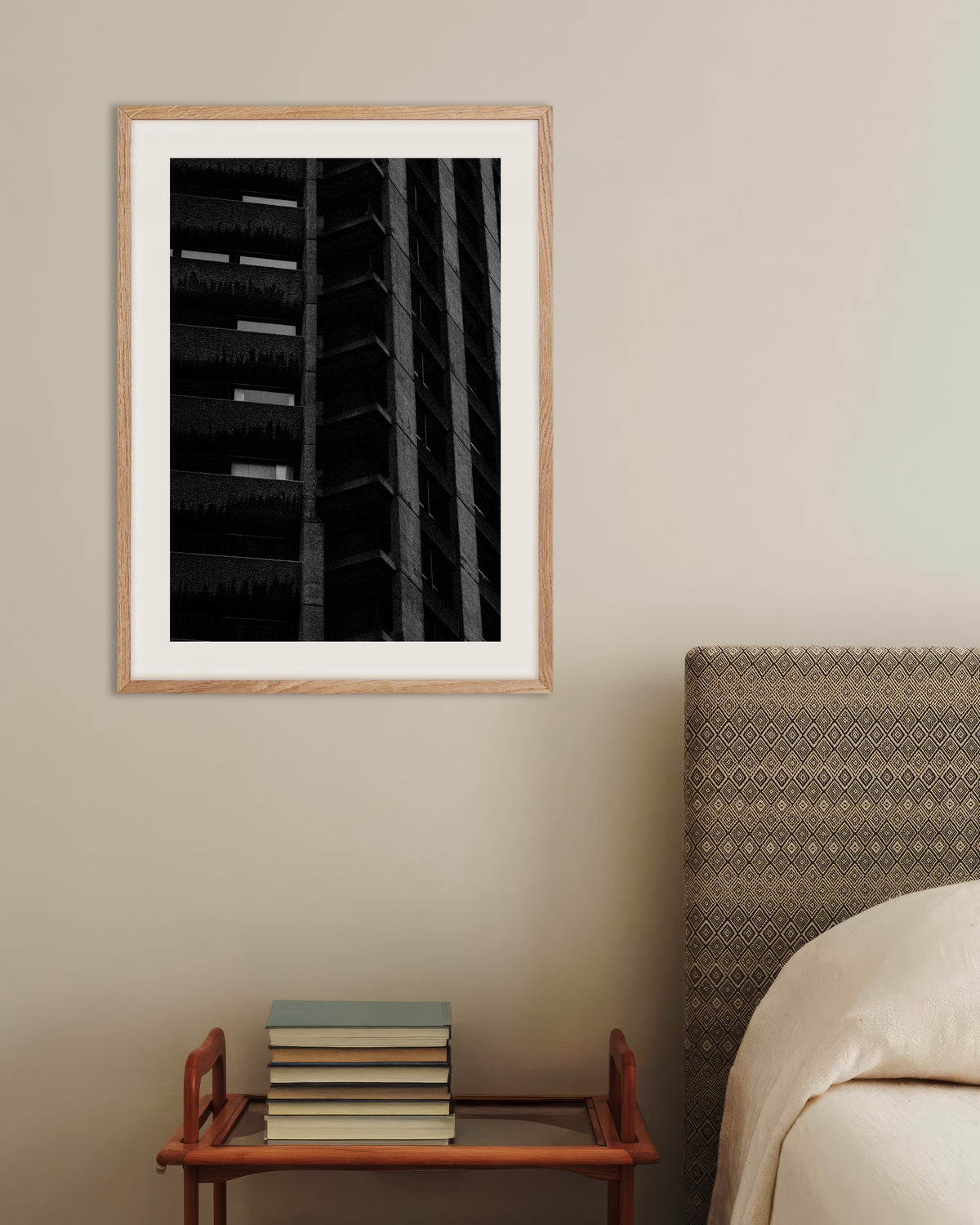 Poster of Night Facade With Hanging Plants, with natural wooden frame
