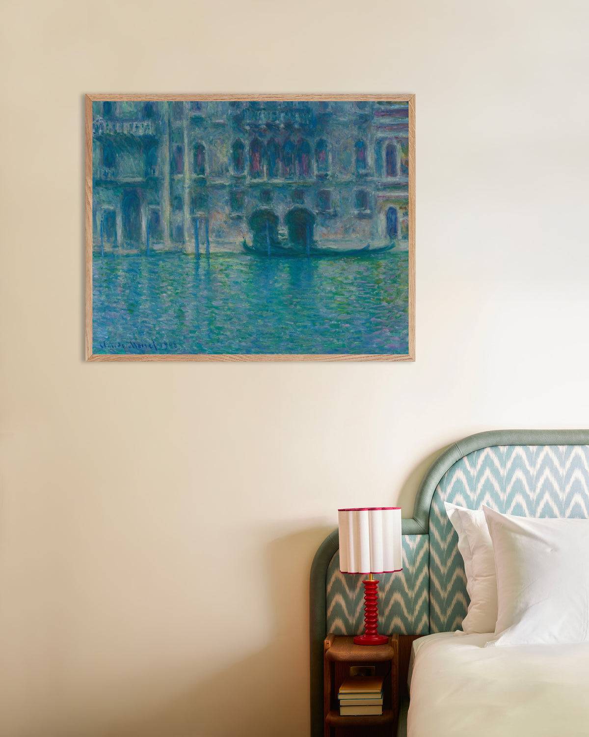 Plakat Palazzo da Mula, Venezia (1908) av Claude Monet med ramme i naturtre