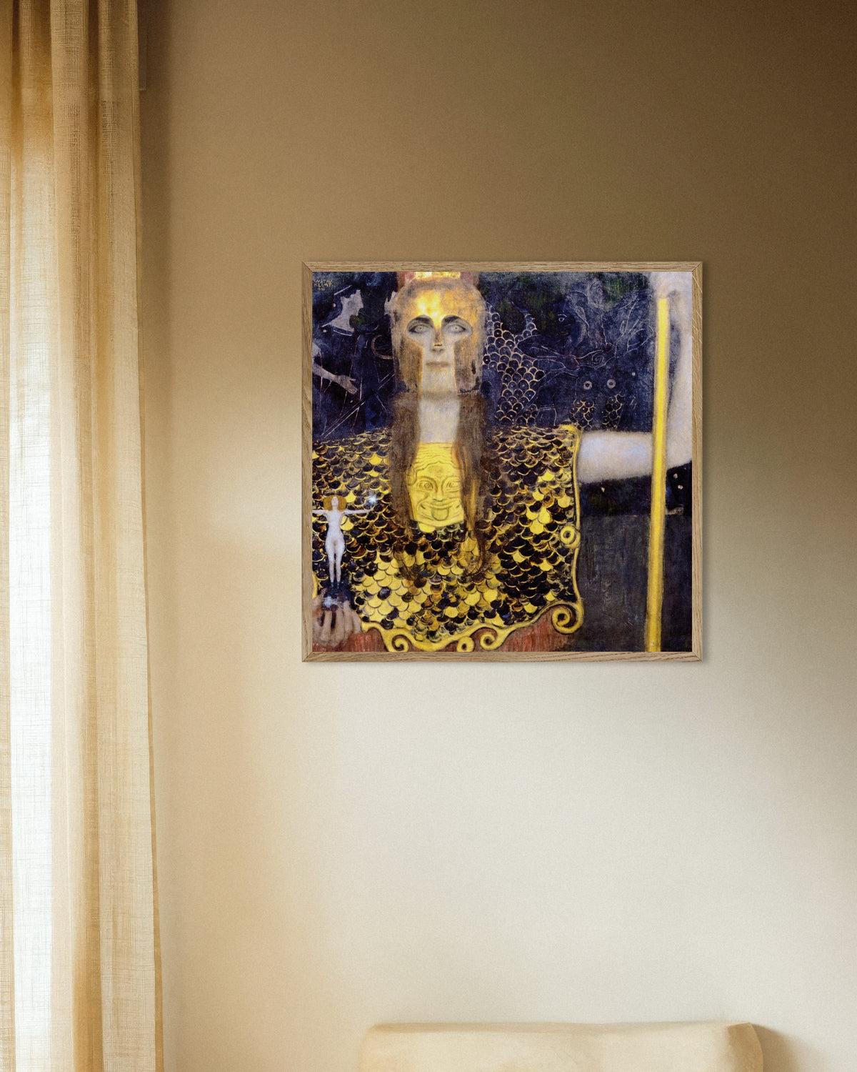 Poster av Pallas Athene (1898) av Gustav Klimt, med treramme i naturtre