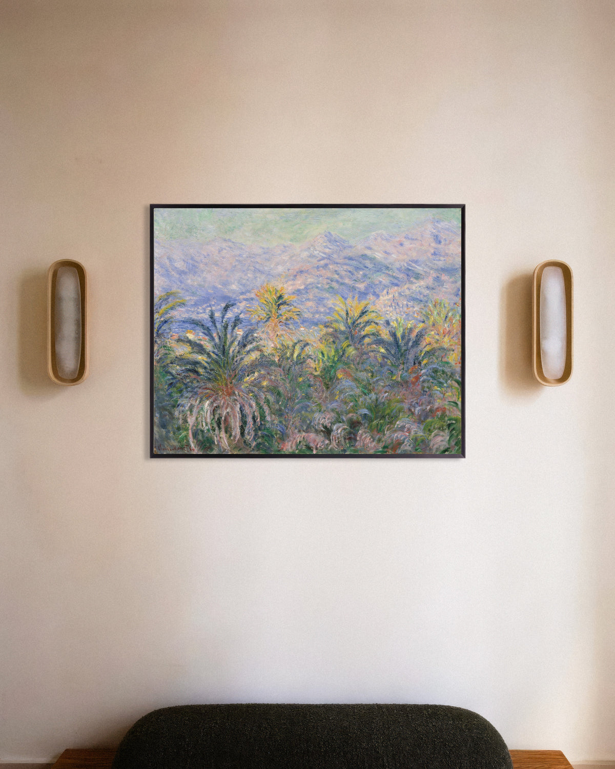 Plakat Palmer i Bordighera (1884) av Claude Monet med metallramme
