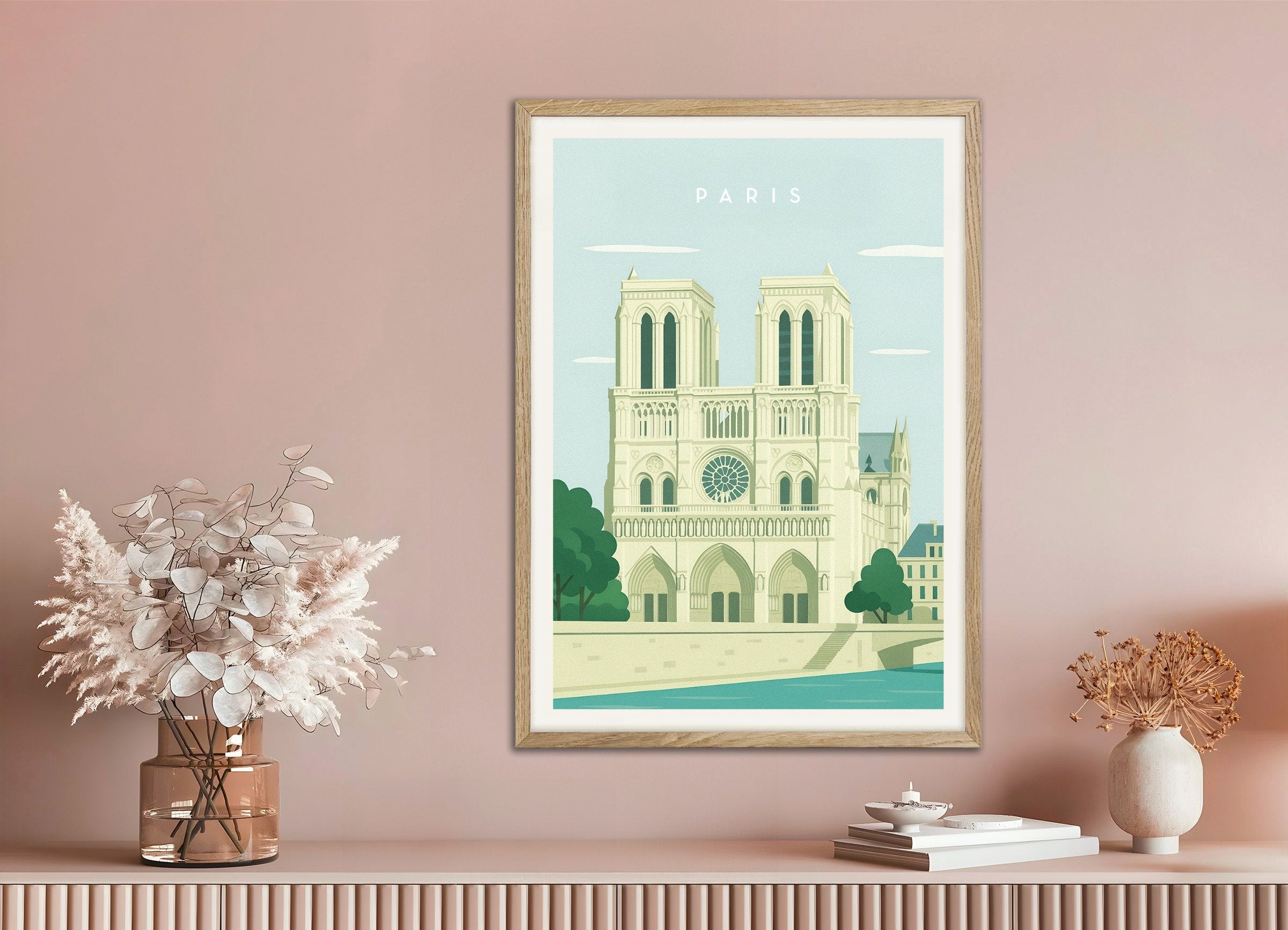 Poster of Paris Notre-Dame Wall Art Print, with natural wooden frame