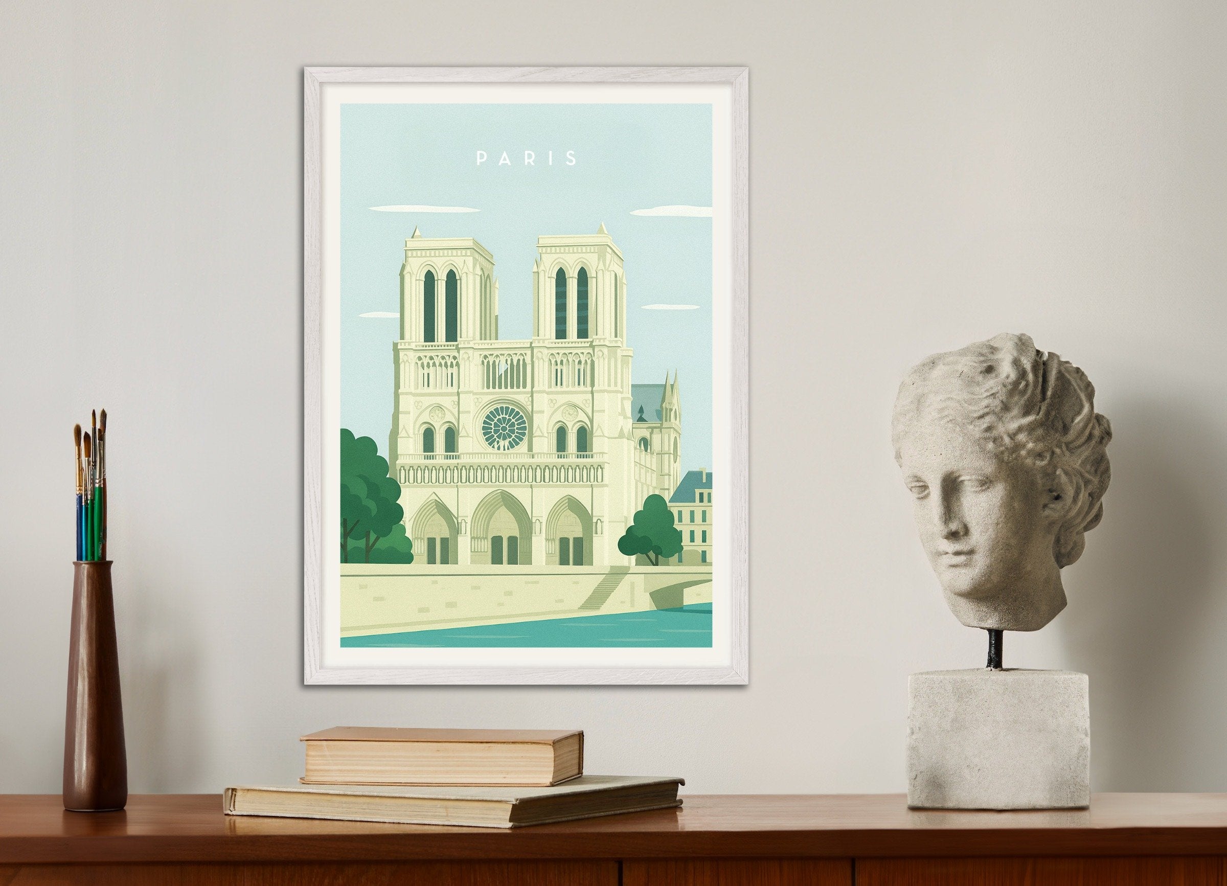 Poster of Paris Notre-Dame Wall Art Print, with white wooden frame