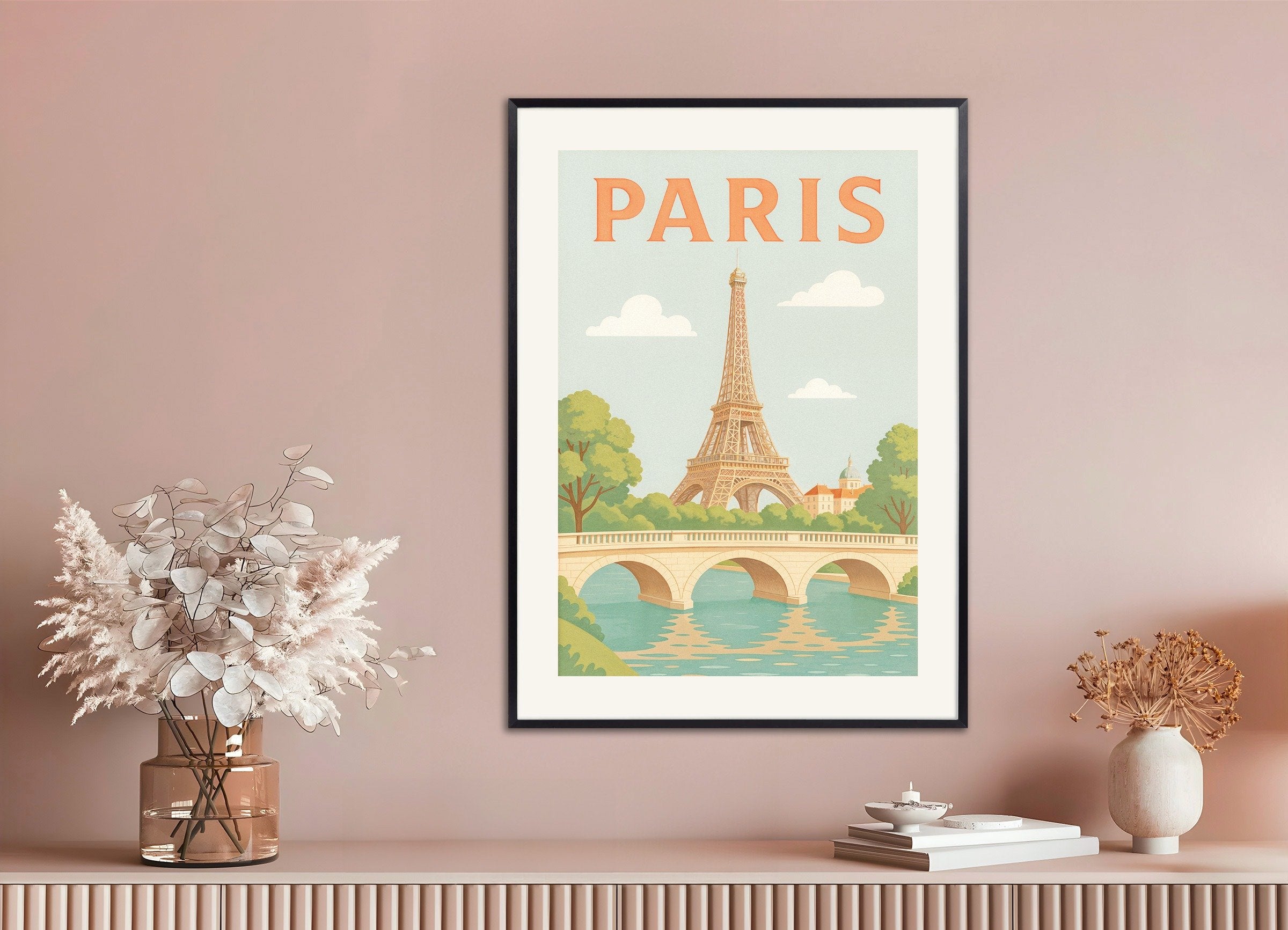 Poster of Paris – Soft Pastel Illustration of the Eiffel Tower - Poster, with metal frame
