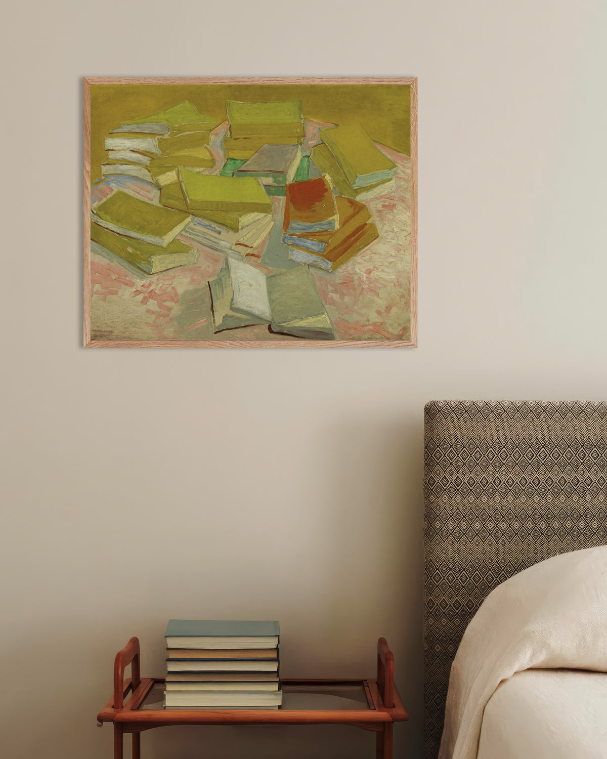 Poster av Bunker av franske romaner (1887) av Vincent van Gogh, med ramme i naturtre